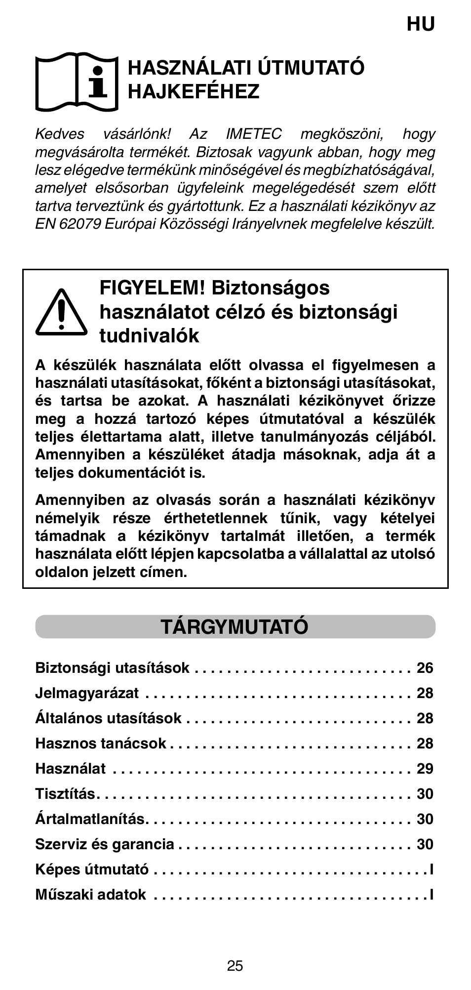 Használati útmutató hajkeféhez, Tárgymutató | Imetec BELLISSIMA MAGIC STYLE PB4 38 User Manual | Page 27 / 62