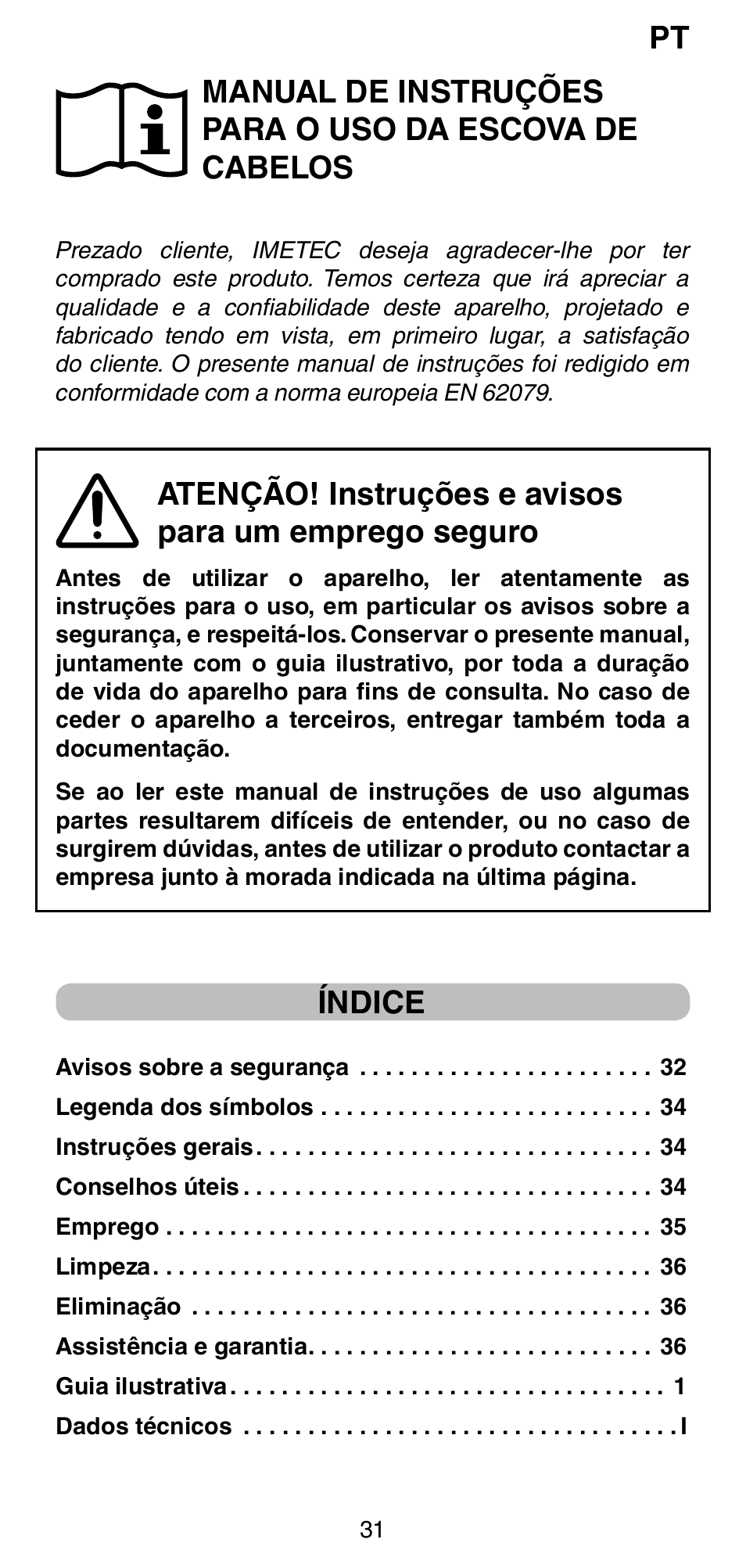 Índice | Imetec BELLISSIMA MAGIC STYLE PB4 38 User Manual | Page 33 / 62