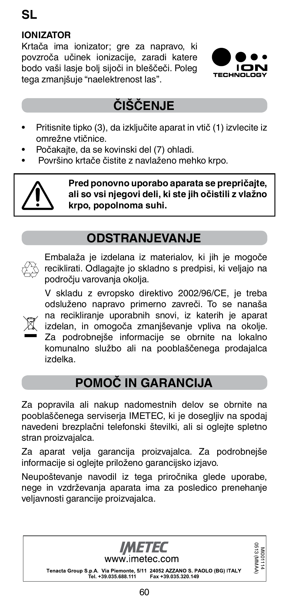 Čiščenje, Odstranjevanje, Pomoč in garancija | Imetec BELLISSIMA MAGIC STYLE PB4 38 User Manual | Page 62 / 62