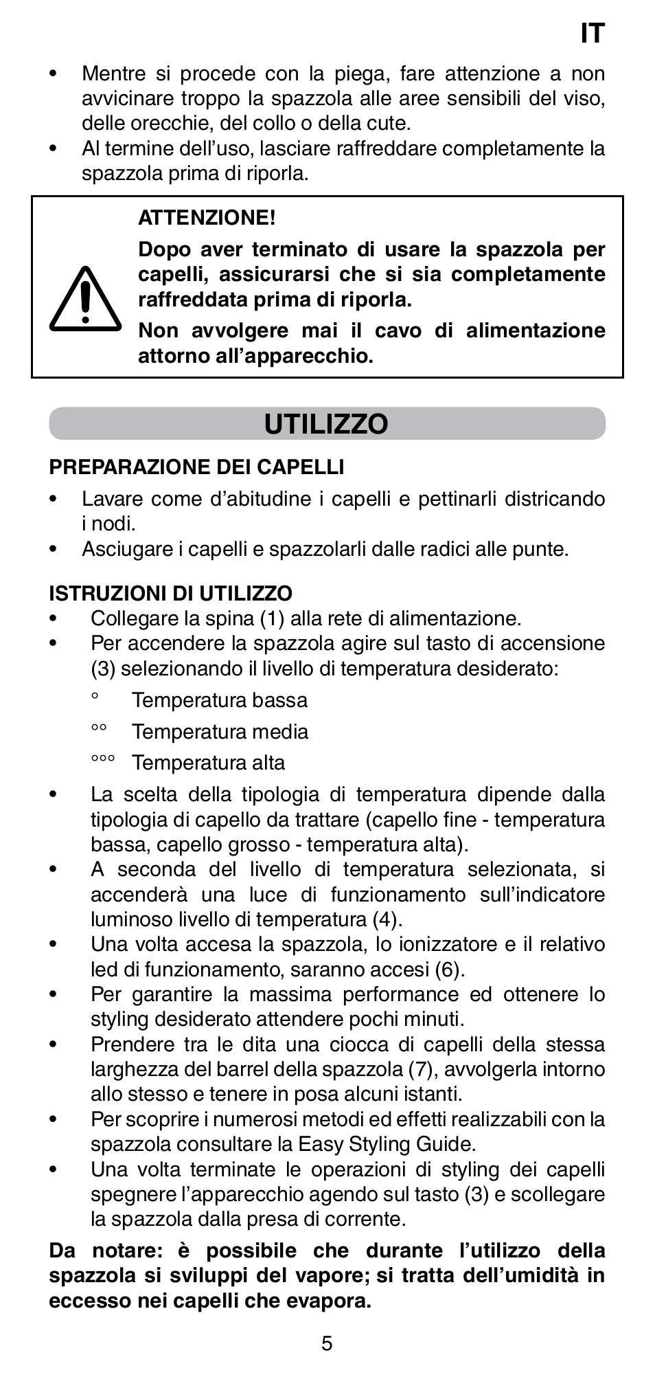 Utilizzo | Imetec BELLISSIMA MAGIC STYLE PB4 38 User Manual | Page 7 / 62