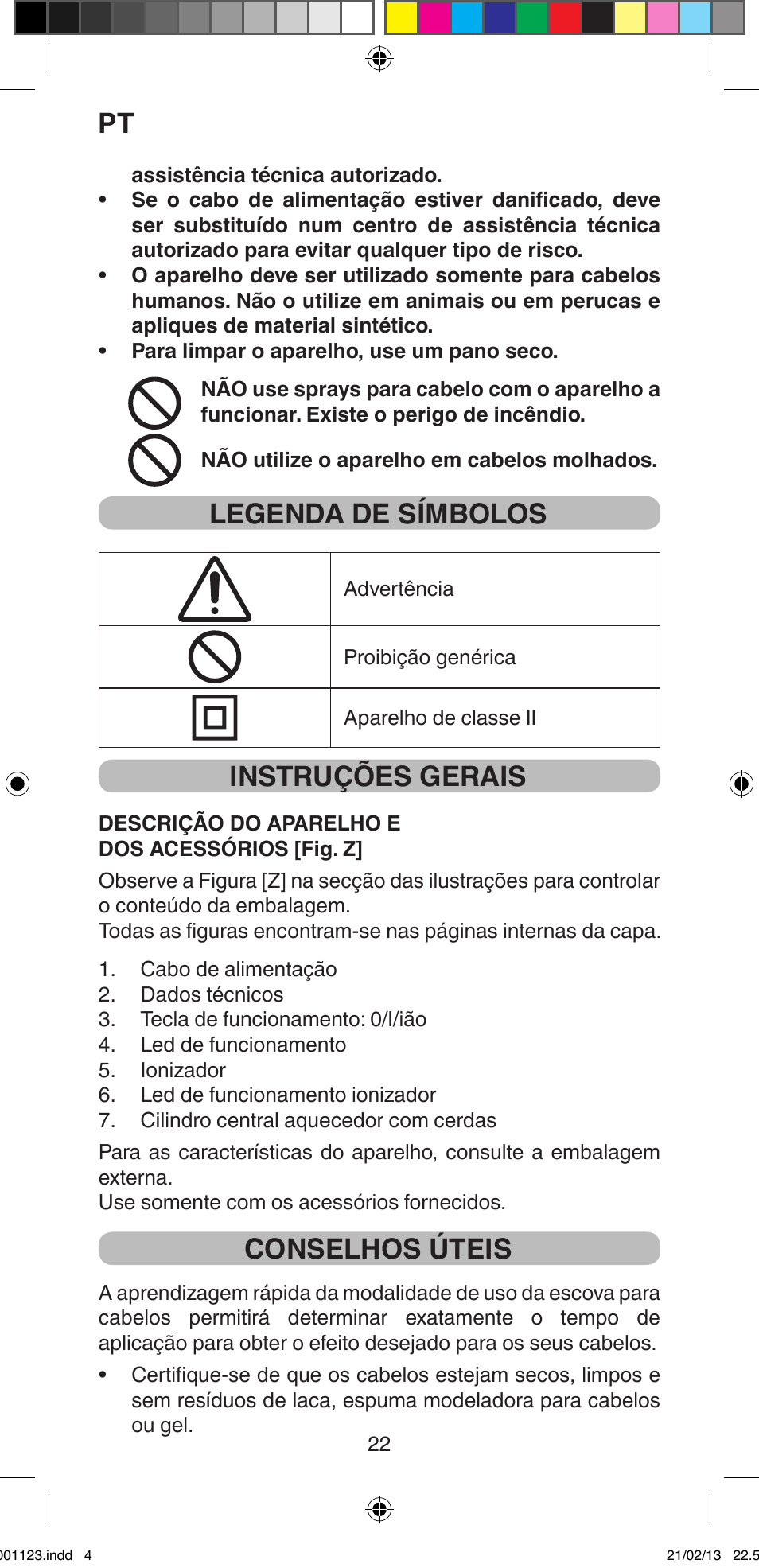 Legenda de símbolos, Instruções gerais, Conselhos úteis | Imetec BELLISSIMA MAGIC STYLE PB2 25 User Manual | Page 24 / 56