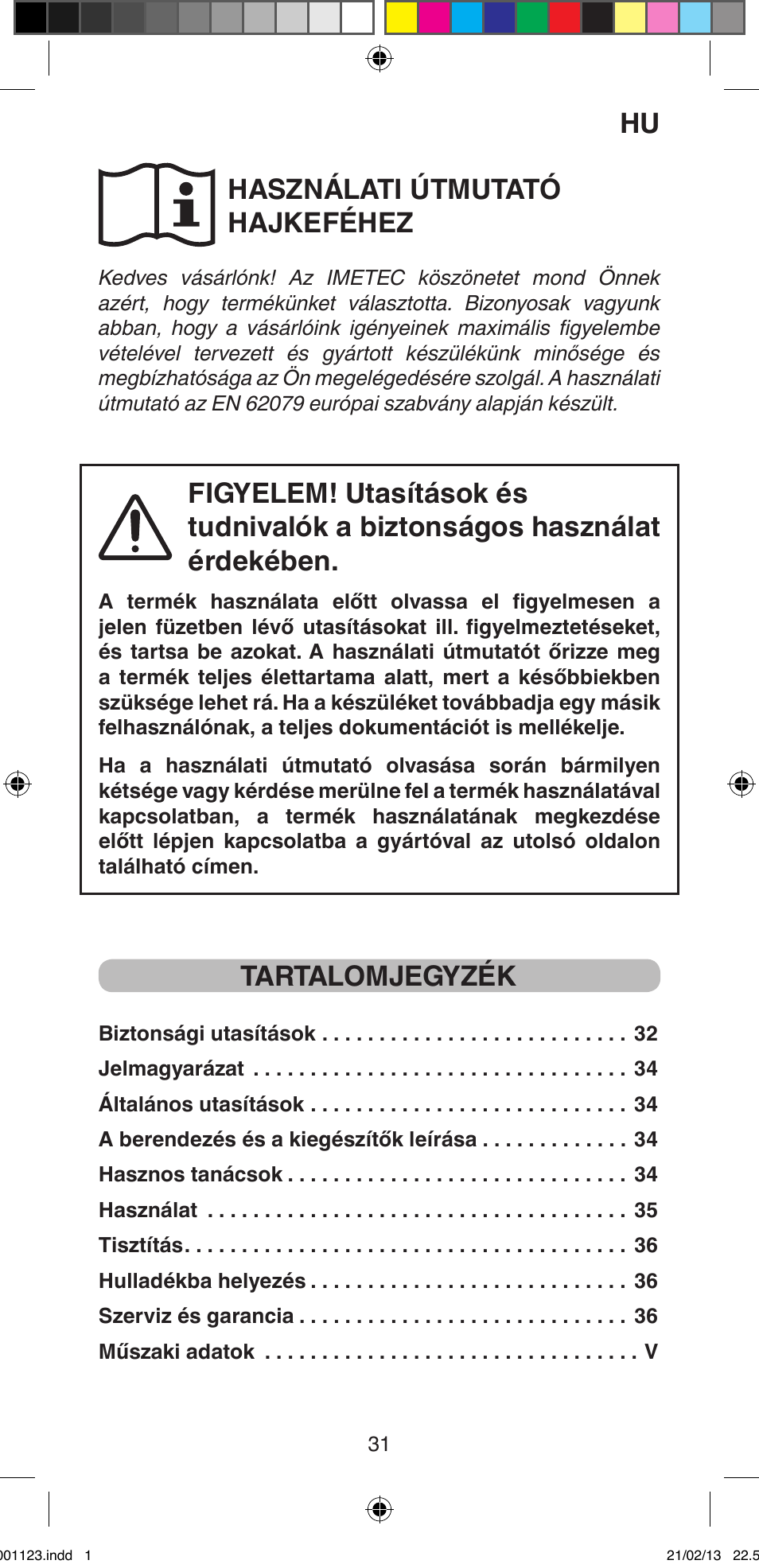 Használati útmutató hajkeféhez, Tartalomjegyzék | Imetec BELLISSIMA MAGIC STYLE PB2 25 User Manual | Page 33 / 56