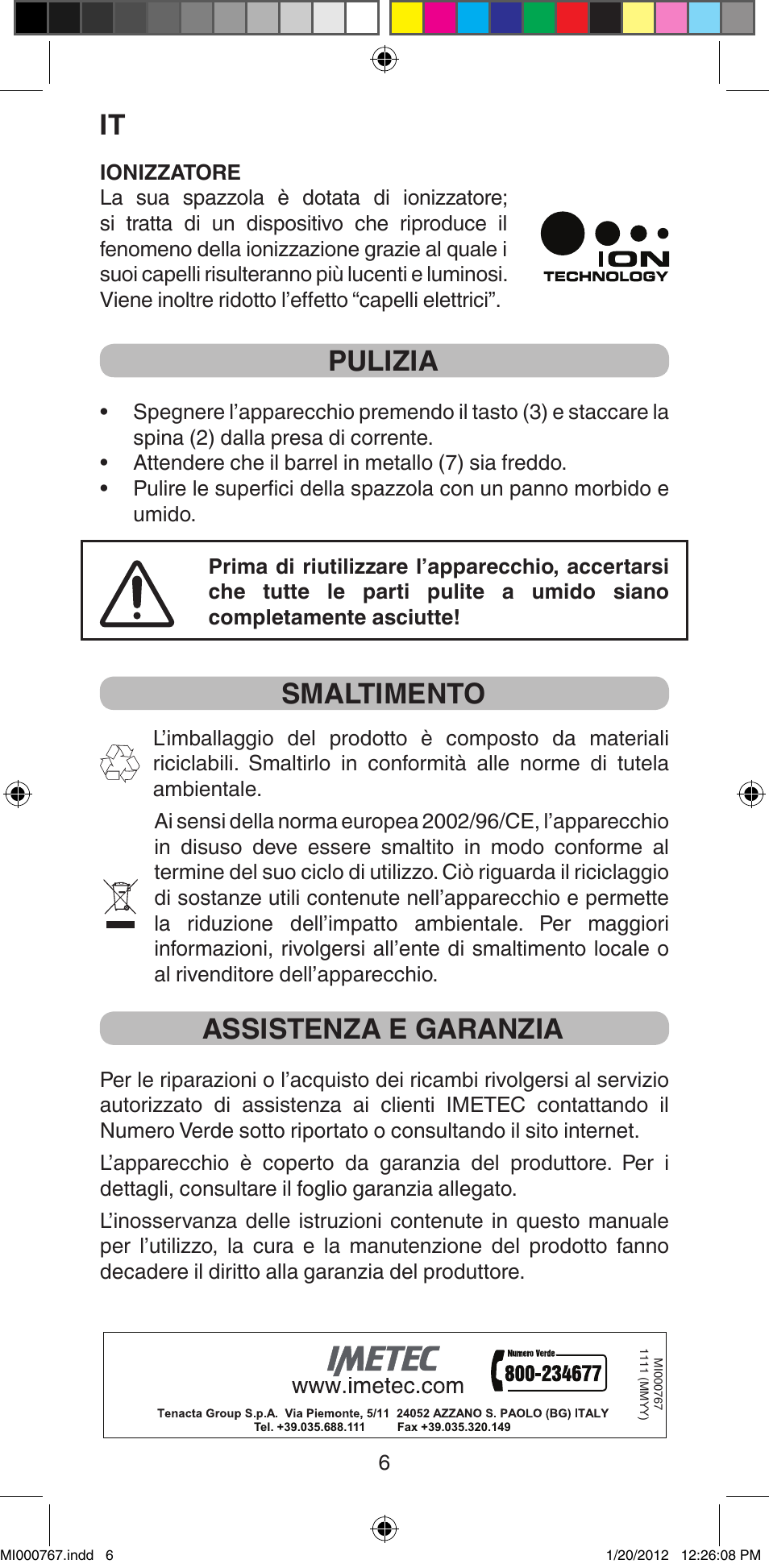 Pulizia, Smaltimento, Assistenza e garanzia | Imetec BELLISSIMA MAGIC STYLE PB2 30 User Manual | Page 8 / 50