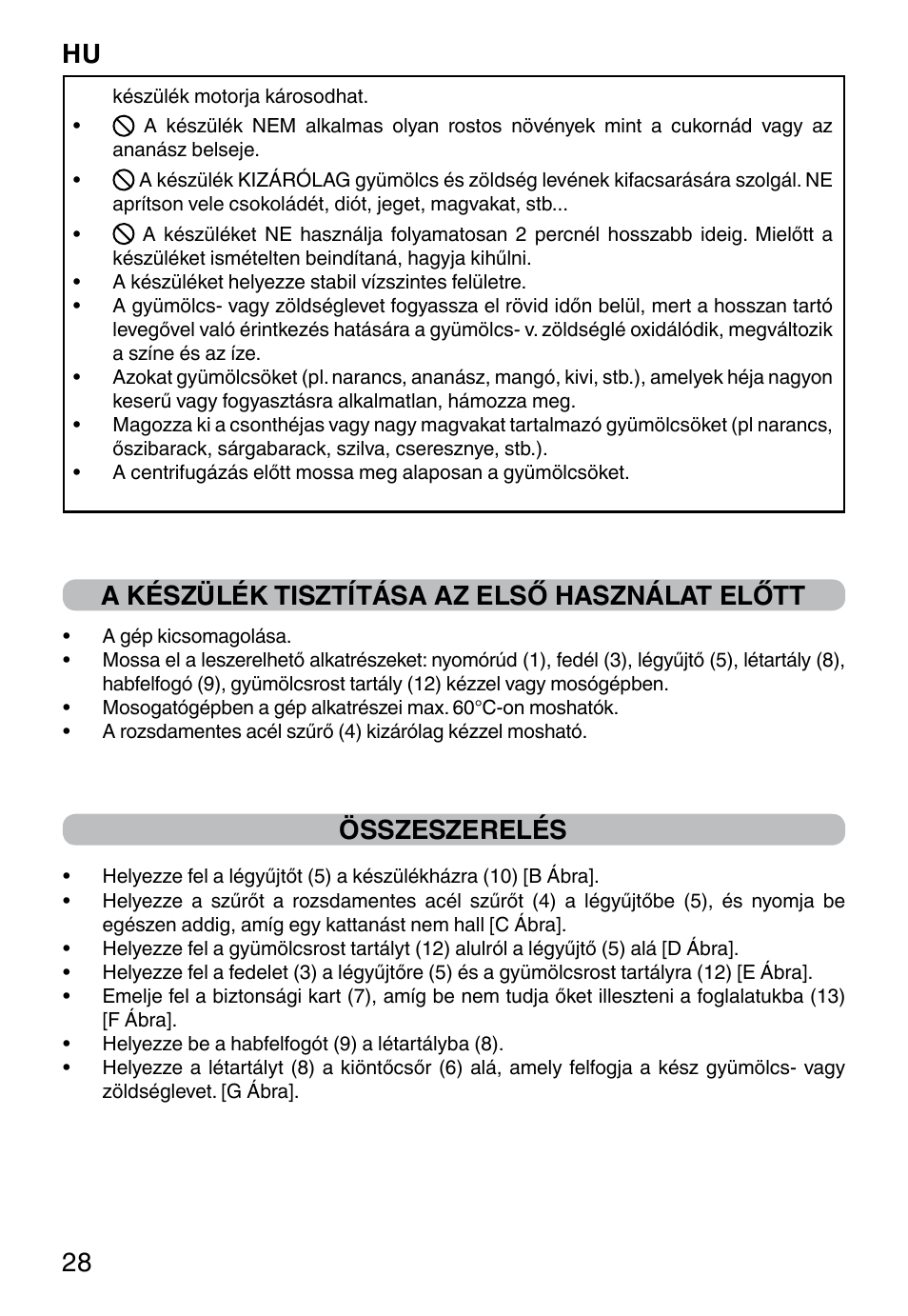 A készülék tisztítása az első használat előtt, Összeszerelés, Hu 28 | Imetec WELLNESS JE User Manual | Page 30 / 44