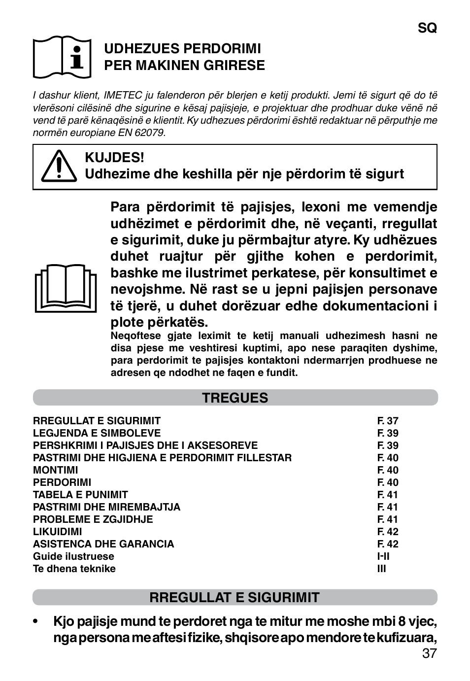 Sq 37 udhezues perdorimi per makinen grirese, Tregues | Imetec PROFESSIONAL SERIE CH 2000 User Manual | Page 39 / 50