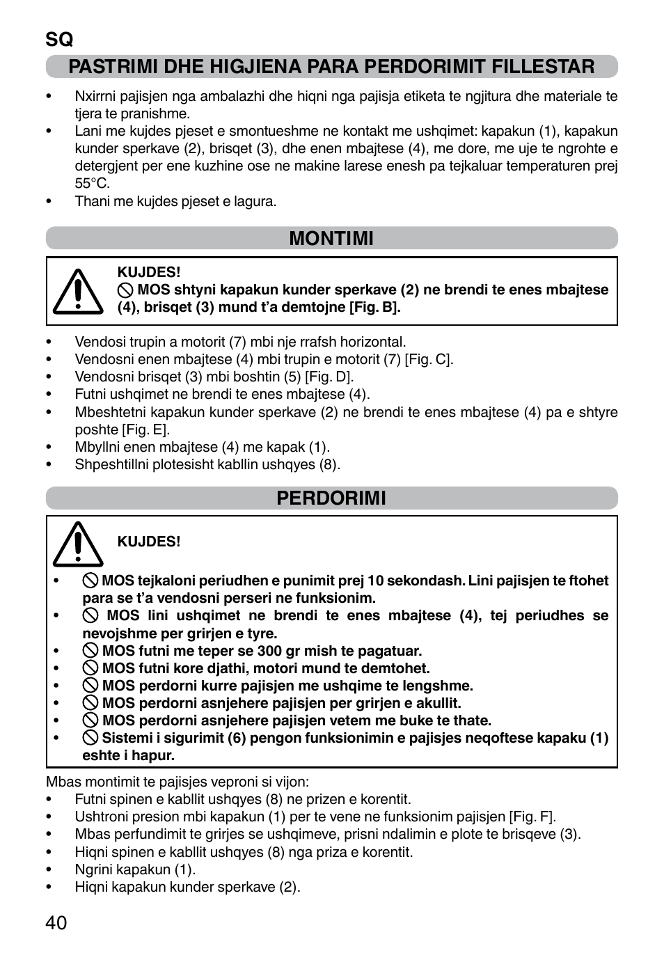 Montimi, Perdorimi | Imetec PROFESSIONAL SERIE CH 2000 User Manual | Page 42 / 50