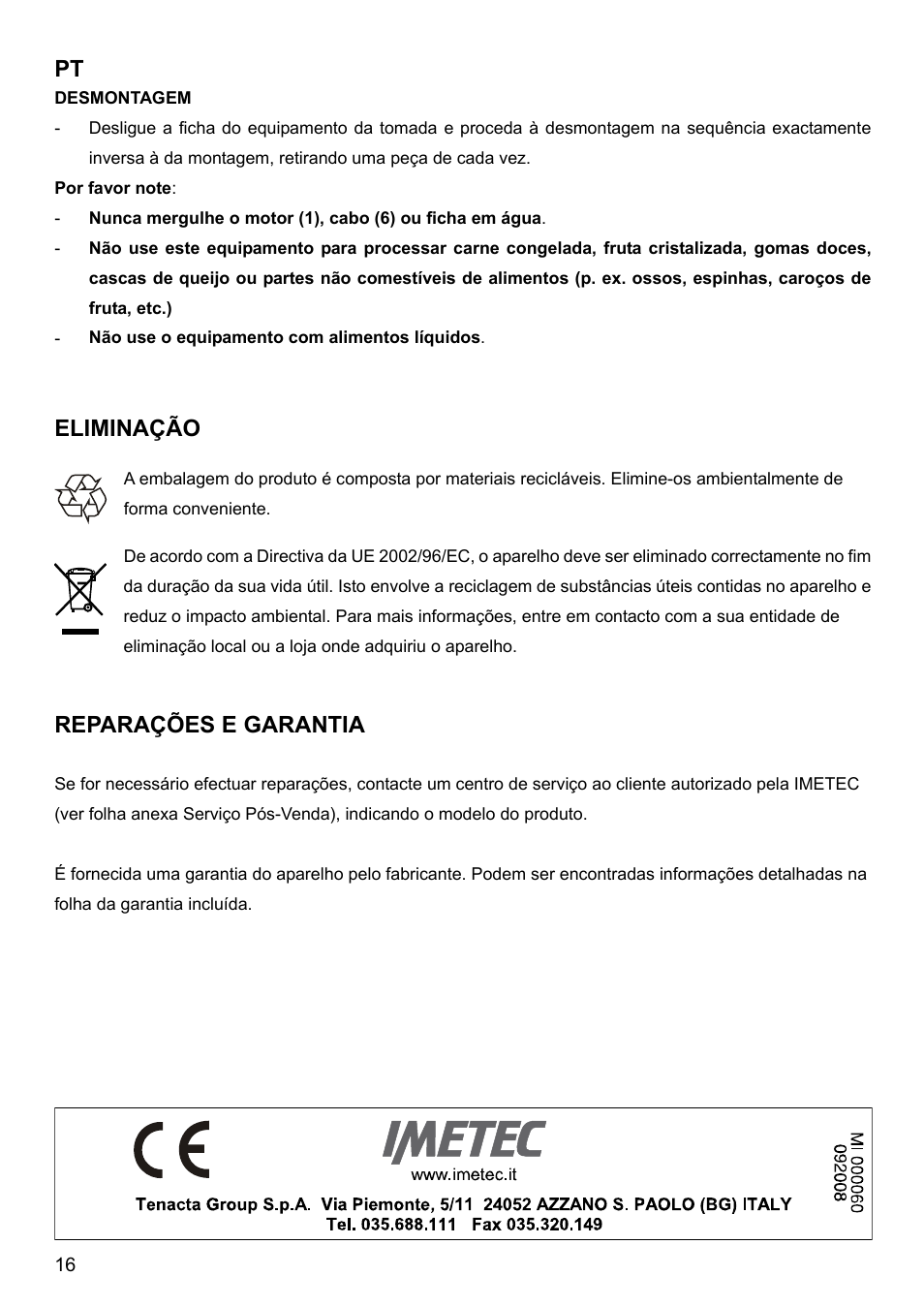 Liminação, Reparações e garantia | Imetec BIMBO HM3 User Manual | Page 18 / 30
