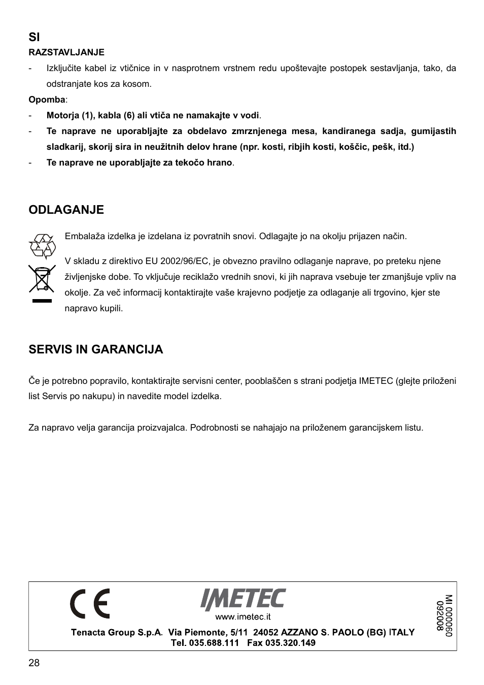 Odlaganje, S rvis in garancija | Imetec BIMBO HM3 User Manual | Page 30 / 30