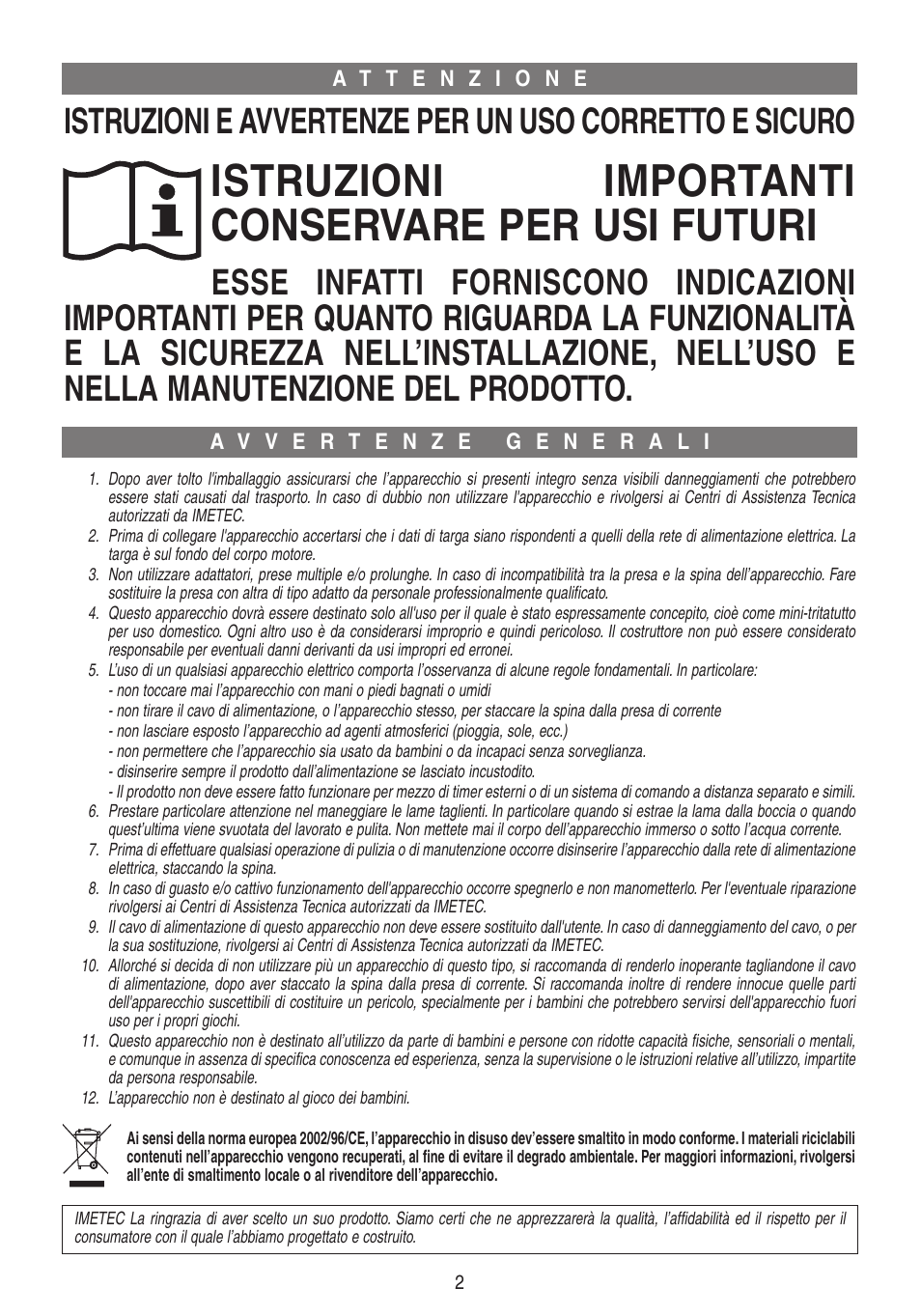 Xst17371-istr-it, Istruzioni importanti conservare per usi futuri | Imetec DOLCEVITA CH4 User Manual | Page 3 / 24