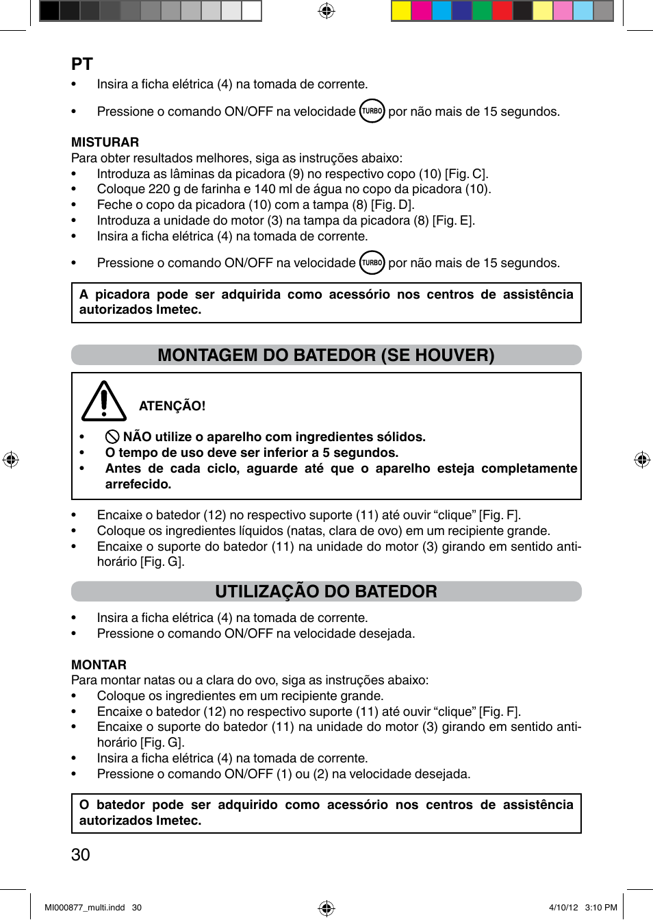 It 30, Montagem do batedor (se houver), Utilização do batedor | Imetec PROFESSIONAL SERIE HB 2000 User Manual | Page 36 / 54