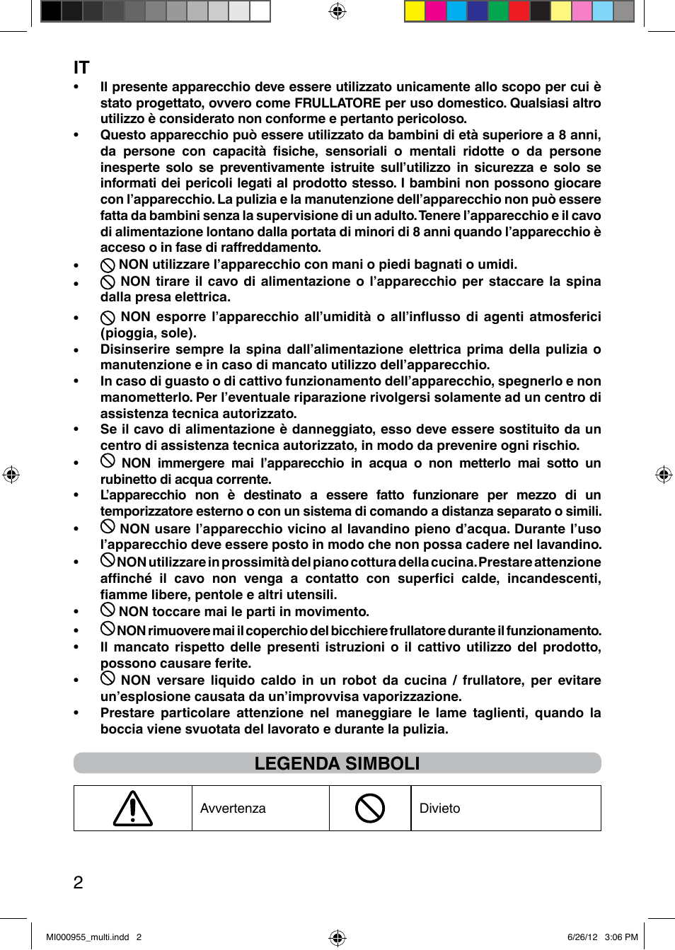 It 2, Legenda simboli | Imetec PROFESSIONAL SERIE BL User Manual | Page 8 / 38