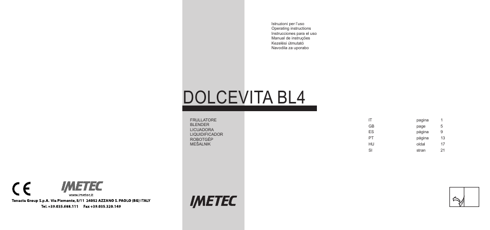 Imetec DOLCEVITA BL4 User Manual | 26 pages