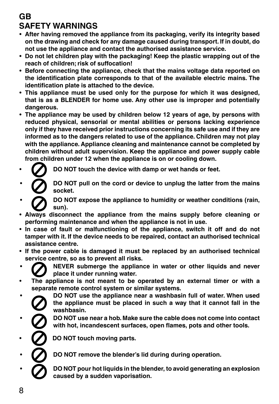 Gb safety warnings | Imetec ECO BL User Manual | Page 13 / 42
