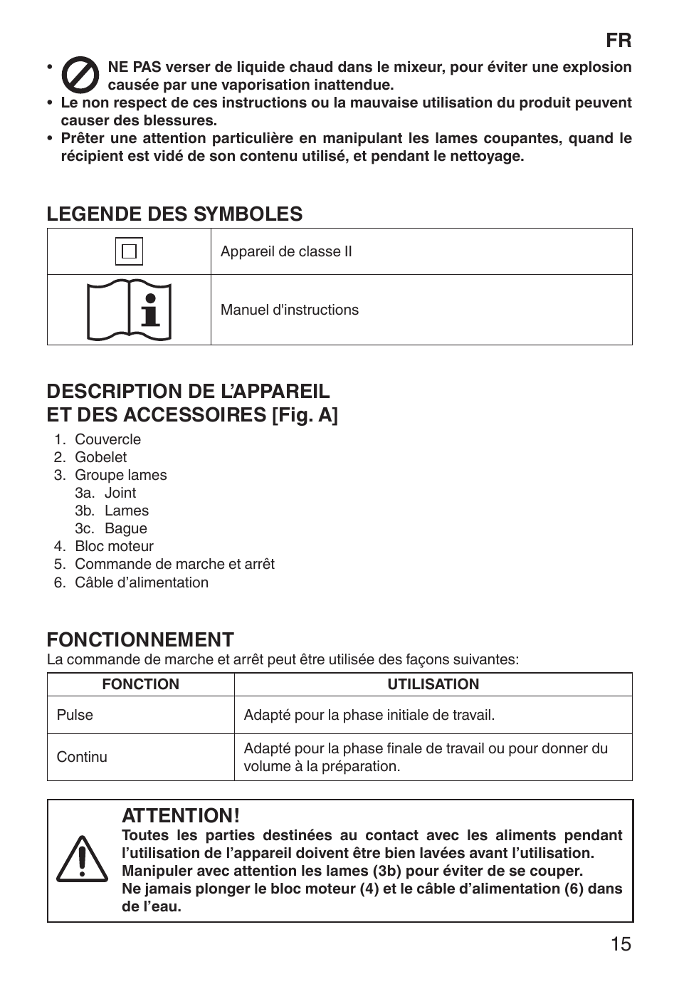 Legende des symboles, Fonctionnement, Attention | Imetec ECO BL User Manual | Page 20 / 42