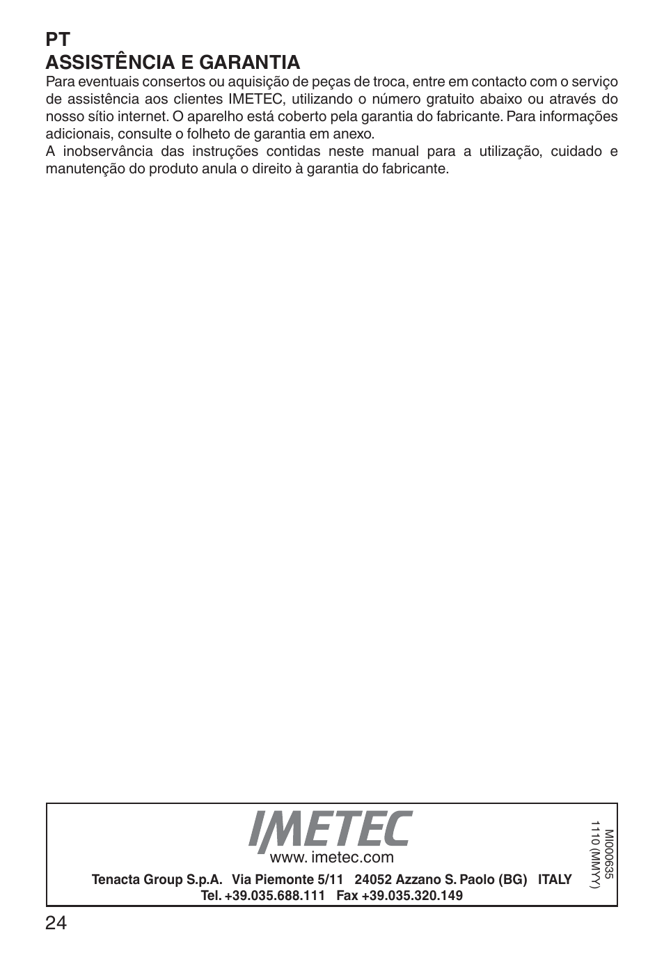 Assistência e garantia | Imetec ECO BL User Manual | Page 29 / 42