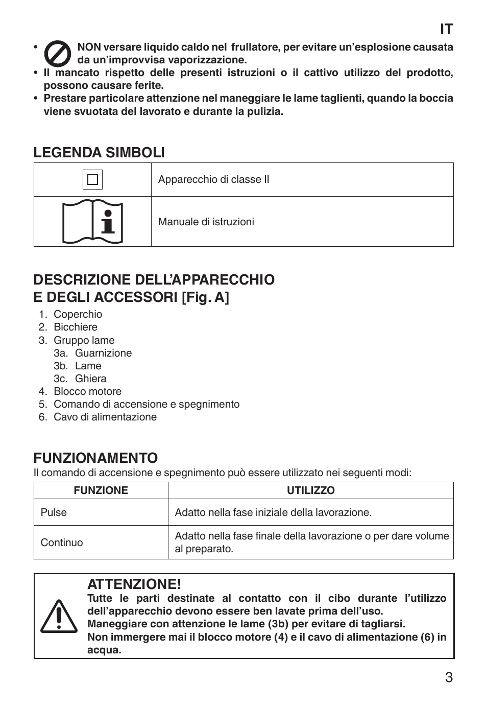 Legenda simboli, Funzionamento, Attenzione | Imetec ECO BL User Manual | Page 8 / 42
