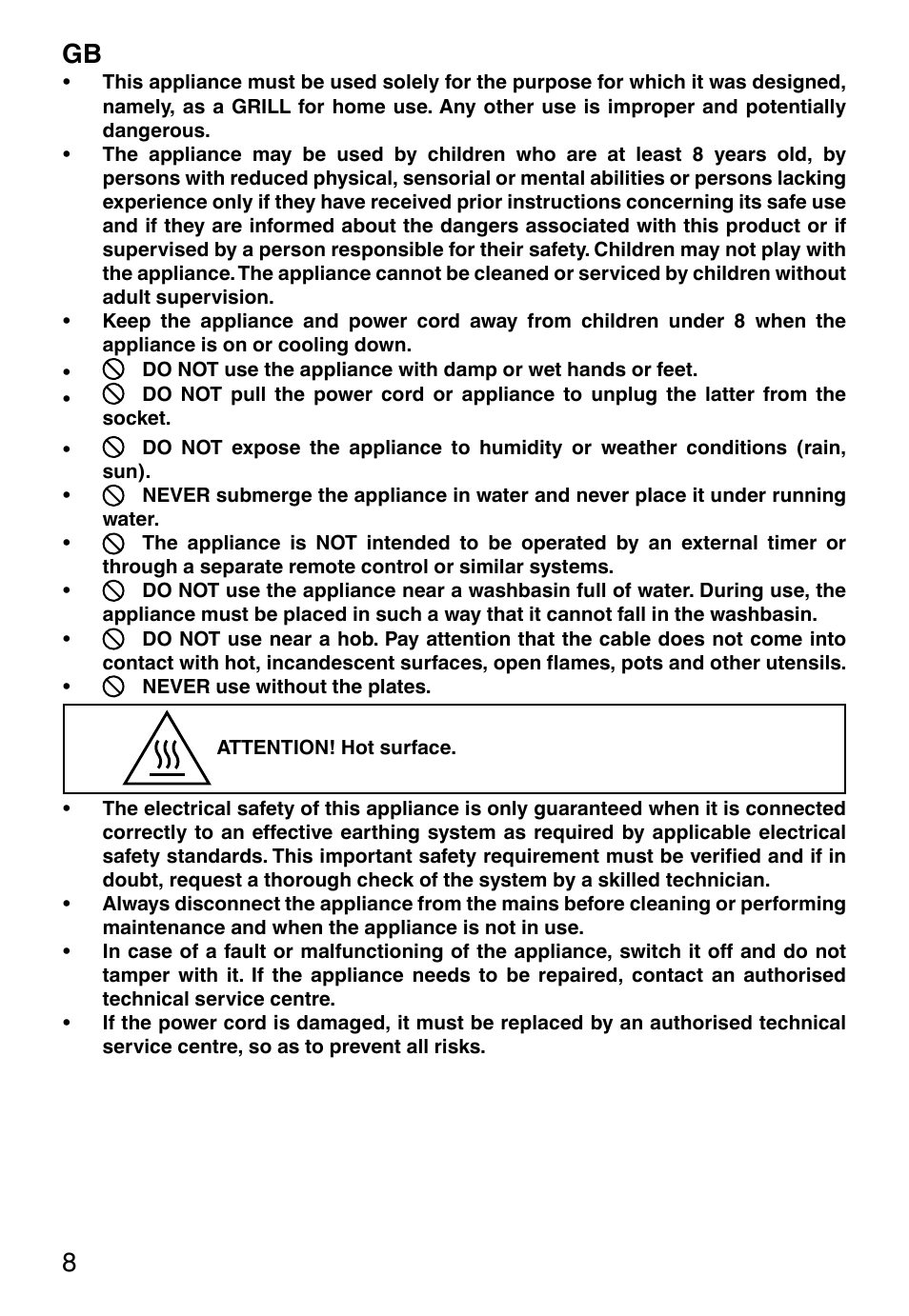 Gb 8 | Imetec PROFESSIONAL SERIE GL 2000 User Manual | Page 10 / 50