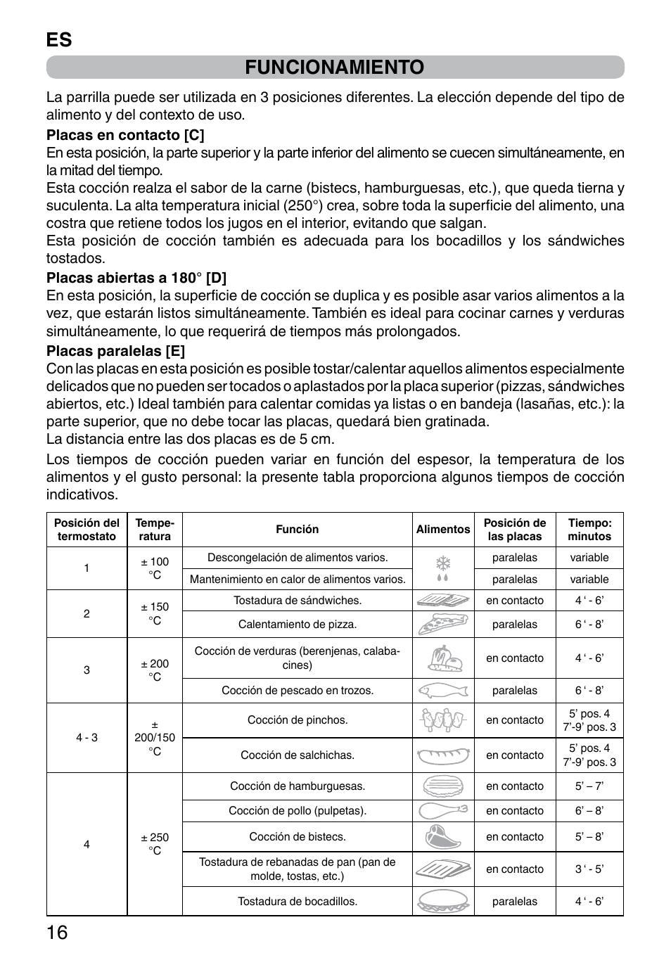 Es 16 funcionamiento | Imetec PROFESSIONAL SERIE GL 2000 User Manual | Page 18 / 50