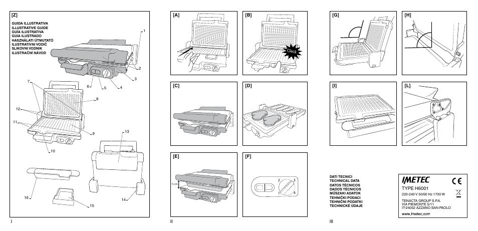 Clack, Type h6001, A] [g] [c] [i] [e] [b] [h] [d] [l] [f | Imetec PROFESSIONAL SERIE GL 2000 User Manual | Page 2 / 50