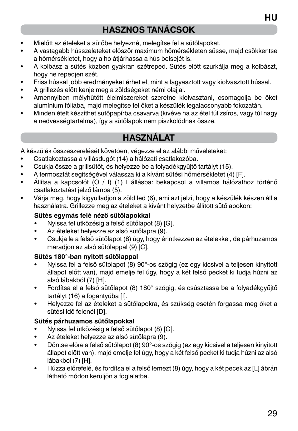 Hu 29 hasznos tanácsok, Használat | Imetec PROFESSIONAL SERIE GL 2000 User Manual | Page 31 / 50