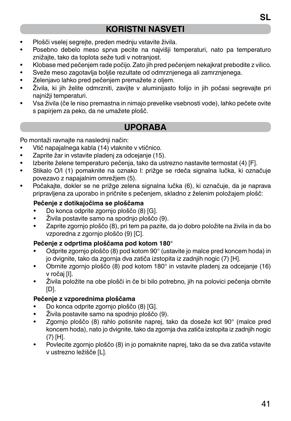 Sl 41 koristni nasveti, Uporaba | Imetec PROFESSIONAL SERIE GL 2000 User Manual | Page 43 / 50