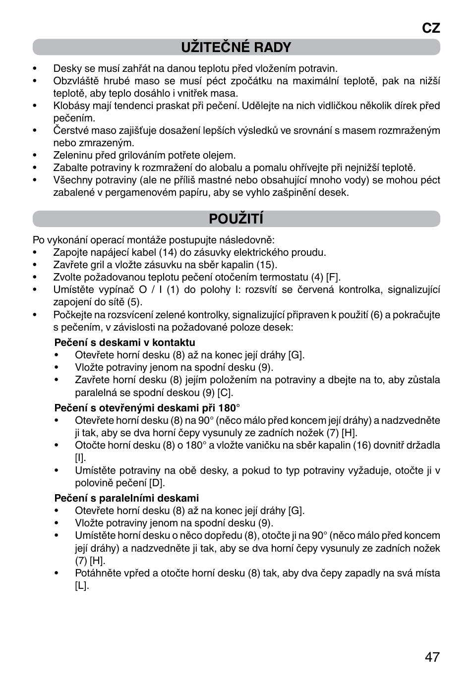 Cz 47 užitečné rady, Použití | Imetec PROFESSIONAL SERIE GL 2000 User Manual | Page 49 / 50