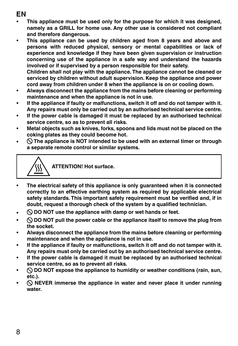 En 8 | Imetec DOLCEVITA GL5 User Manual | Page 10 / 56