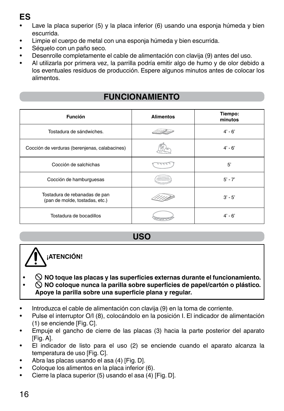 Es 16, Funcionamiento | Imetec DOLCEVITA GL5 User Manual | Page 18 / 56