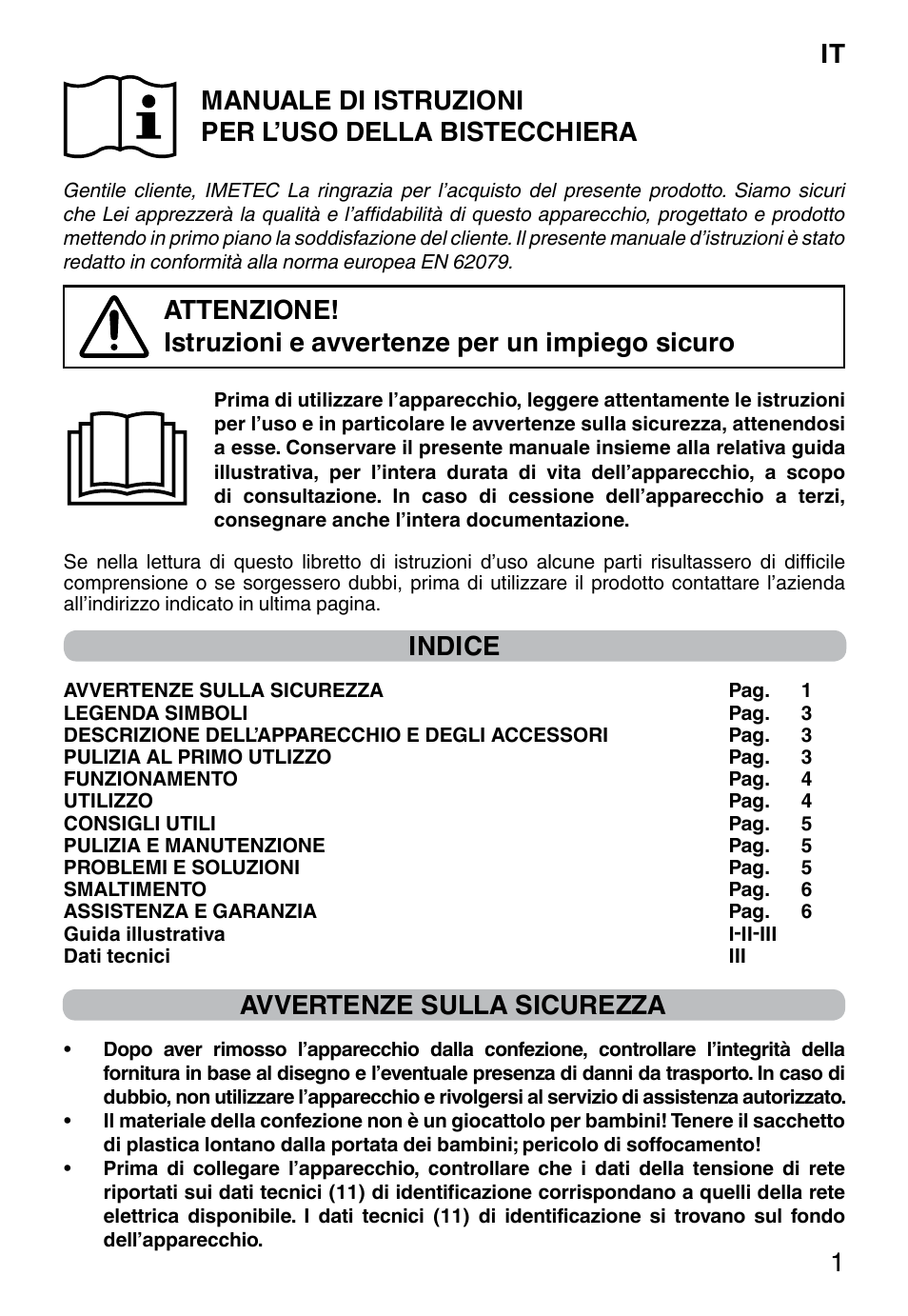 Indice, Avvertenze sulla sicurezza | Imetec DOLCEVITA GL5 User Manual | Page 3 / 56