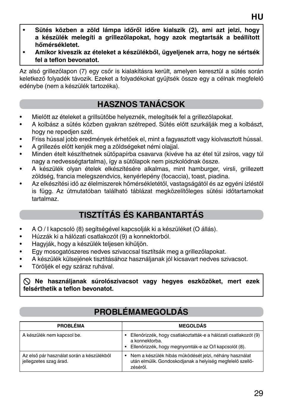 Hu 29, Hasznos tanácsok, Tisztítás és karbantartás | Problémamegoldás | Imetec DOLCEVITA GL5 User Manual | Page 31 / 56