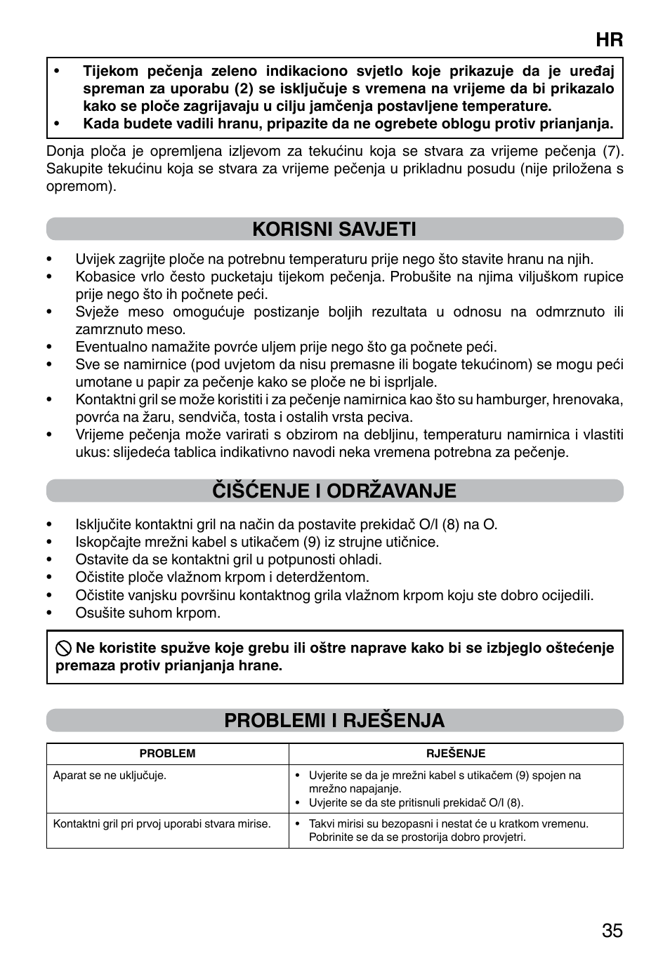 Hr 35, Korisni savjeti, Čišćenje i održavanje | Problemi i rješenja | Imetec DOLCEVITA GL5 User Manual | Page 37 / 56