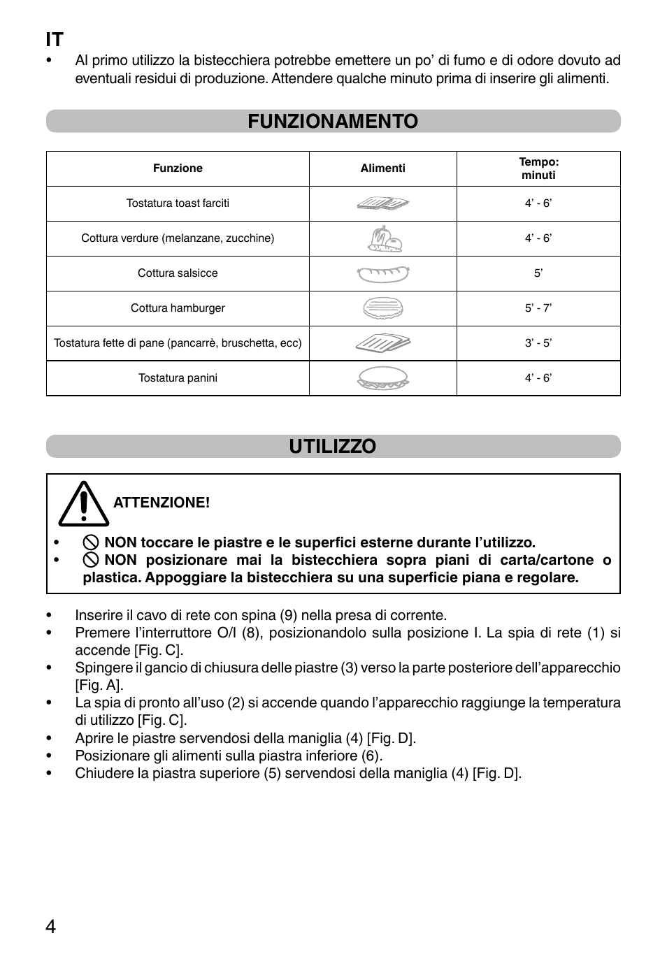 It 4, Funzionamento, Utilizzo | Imetec DOLCEVITA GL5 User Manual | Page 6 / 56