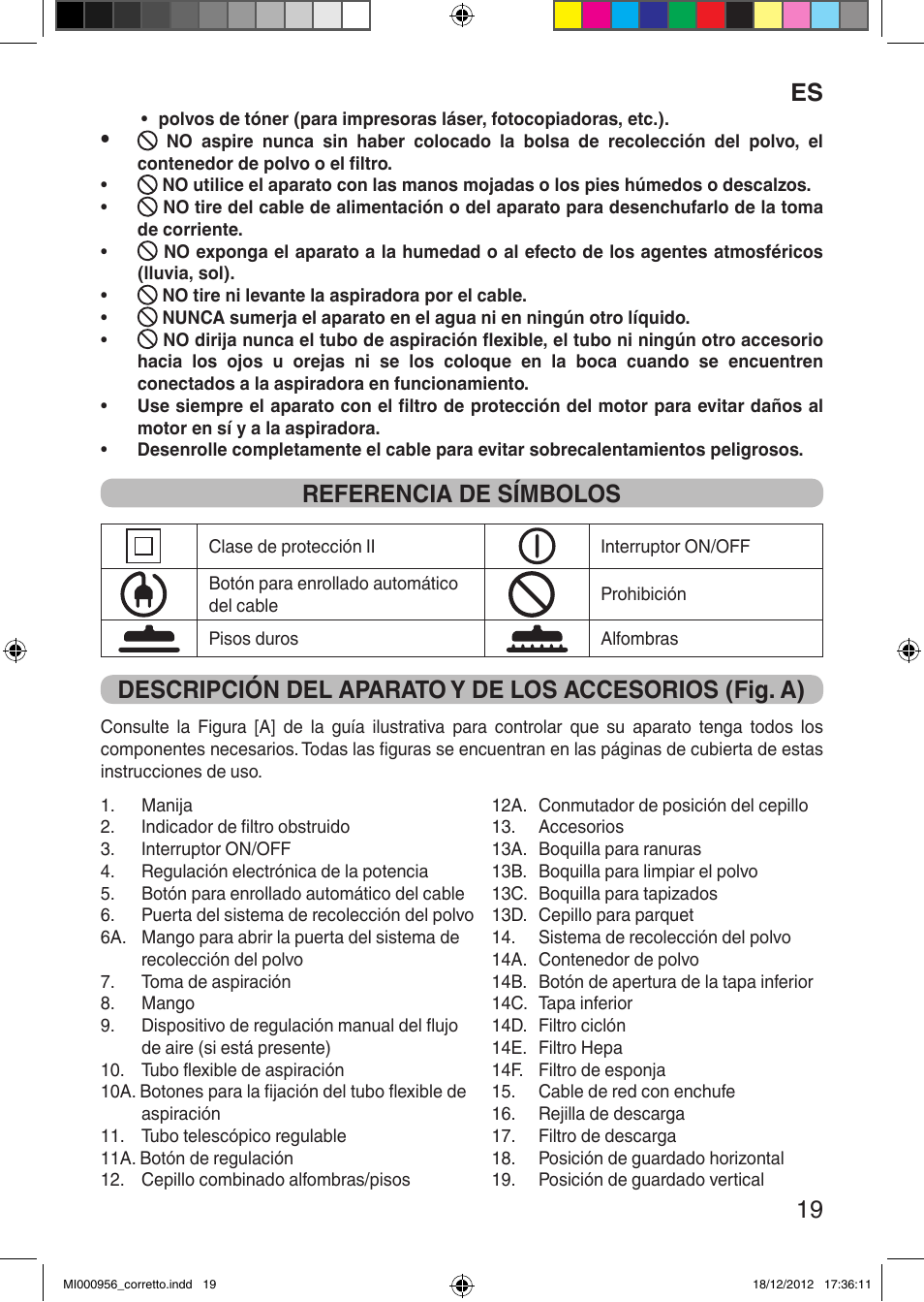 Es 19, Referencia de símbolos | Imetec SILENT POWER COMPACT User Manual | Page 21 / 34