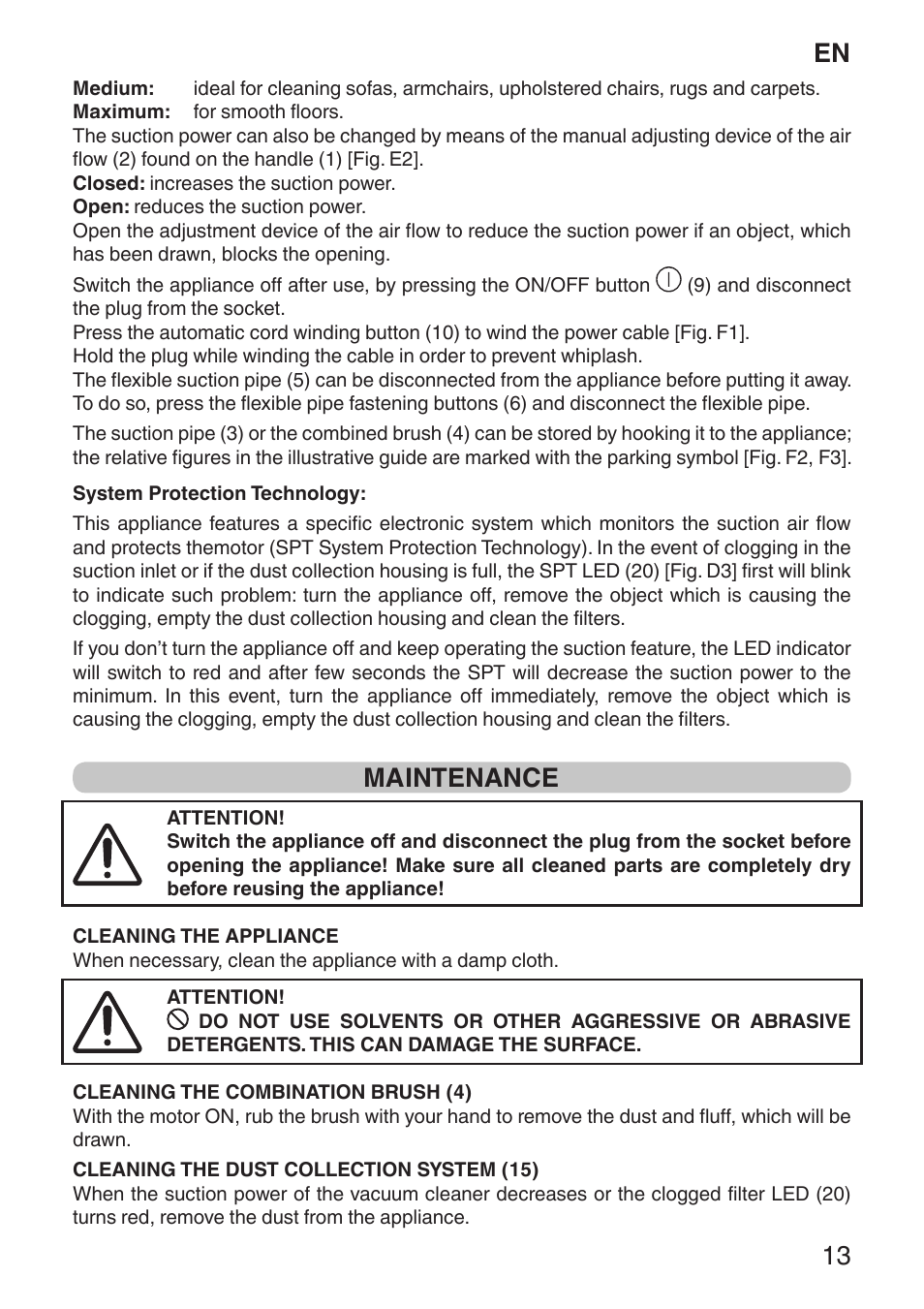 En 13, Maintenance | Imetec ECO E1 User Manual | Page 15 / 34