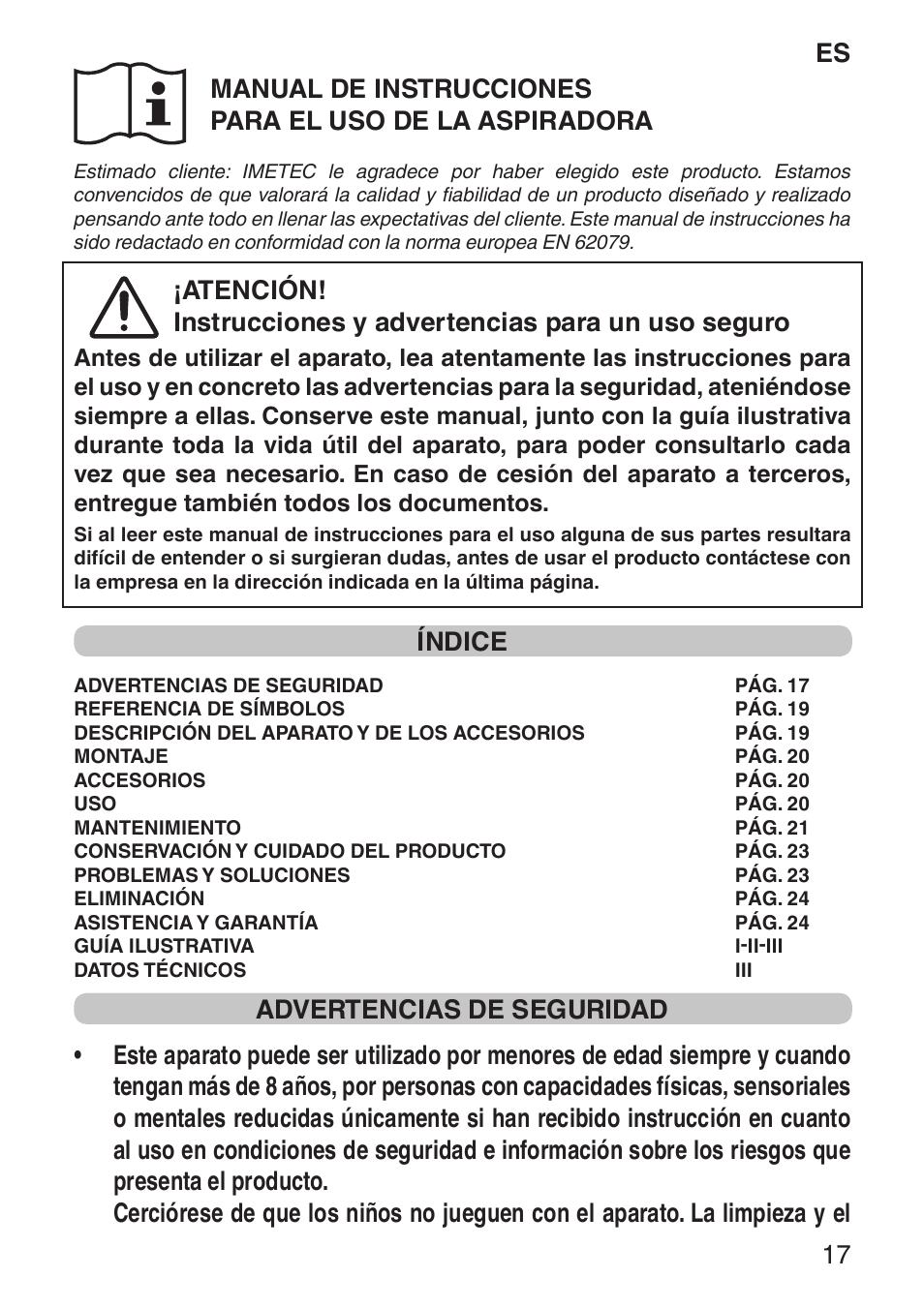 Índice | Imetec ECO E1 User Manual | Page 19 / 34