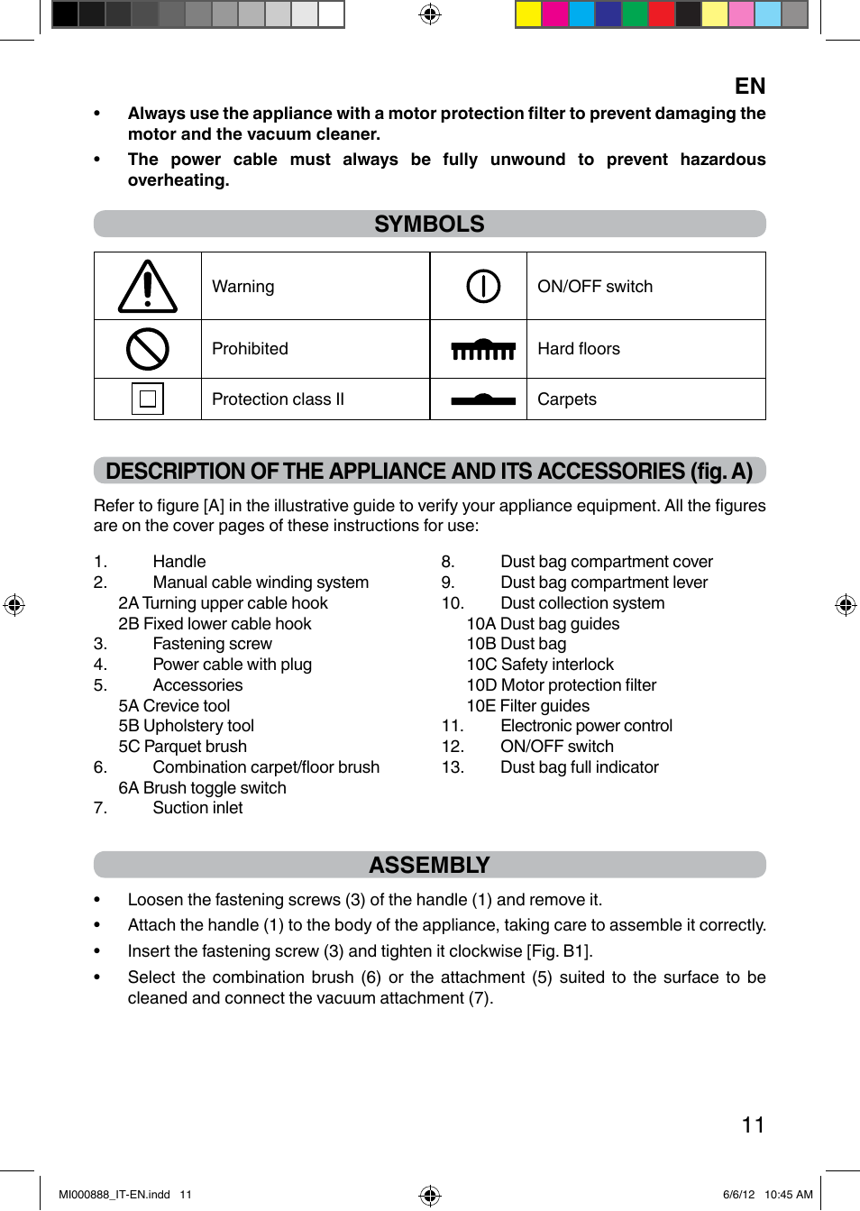 En 11, Symbols, Assembly | Imetec PIUMA NEXT SACCO User Manual | Page 19 / 24