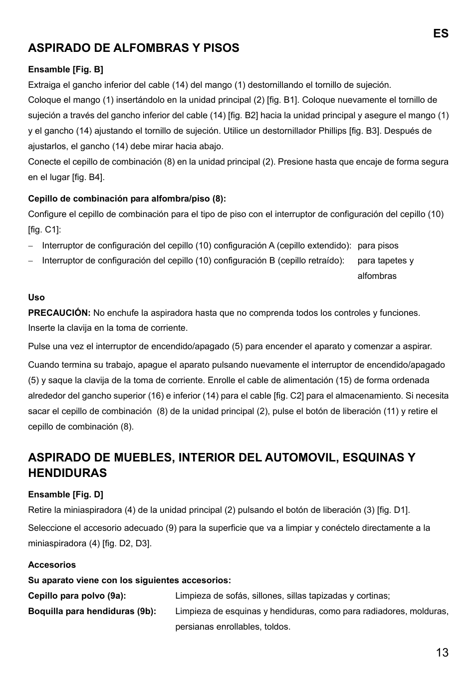 13 es, Aspirado de alfombras y pisos | Imetec DUETTA User Manual | Page 15 / 27