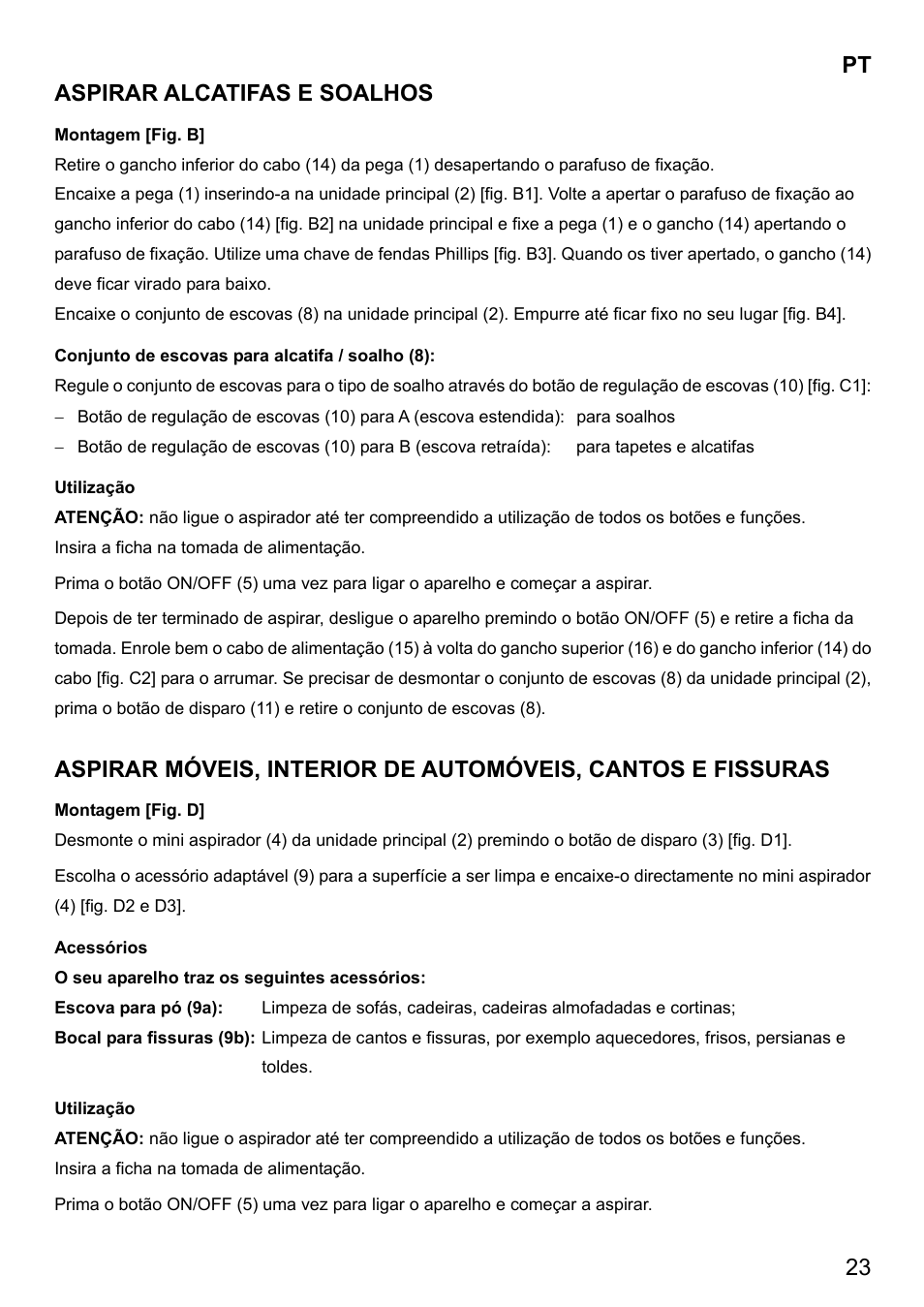 23 pt, Aspirar alcatifas e soalhos | Imetec DUETTA User Manual | Page 25 / 27