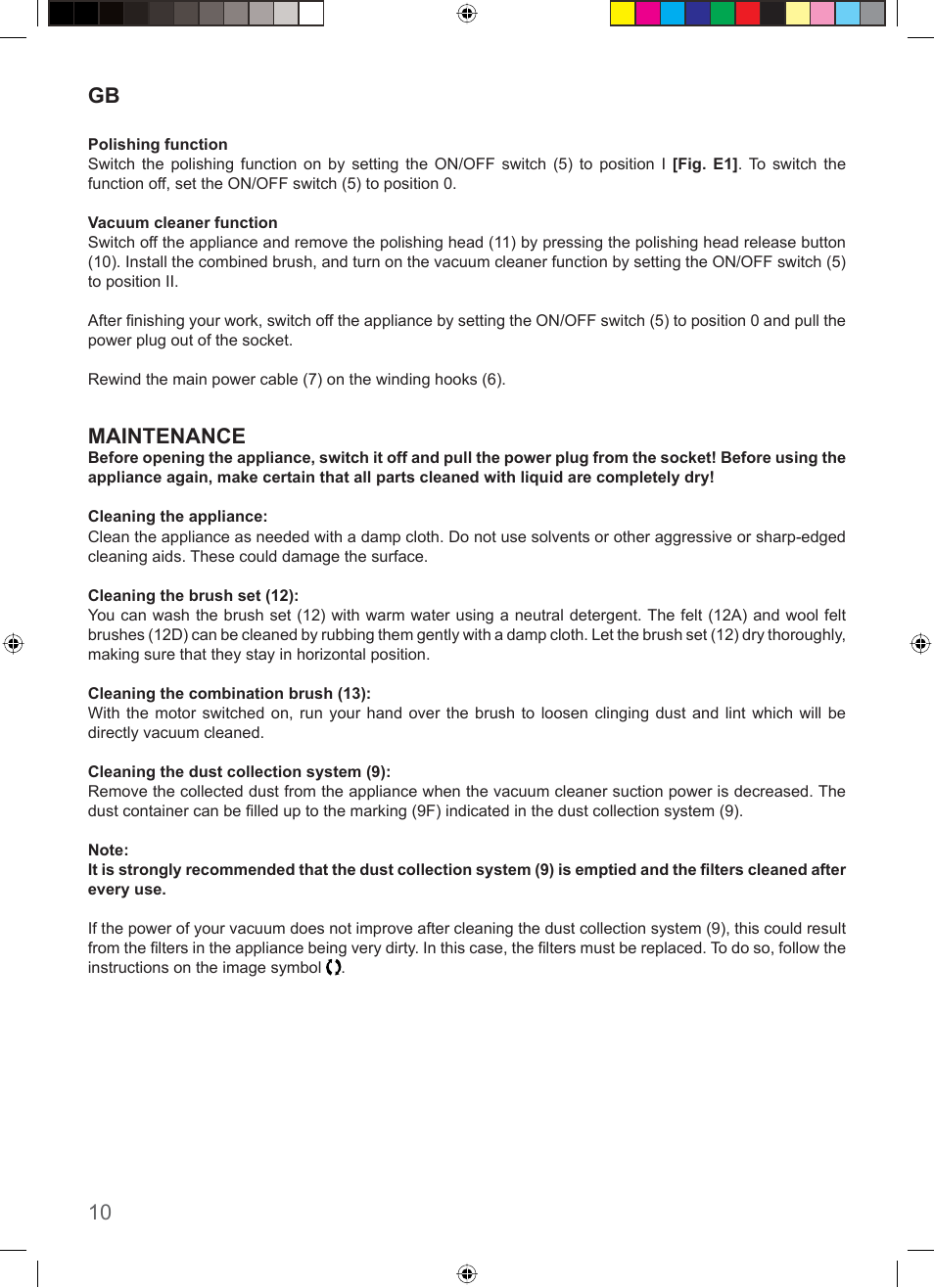 10 gb, Maintenance | Imetec COMPACT SUPERPLATE User Manual | Page 12 / 32