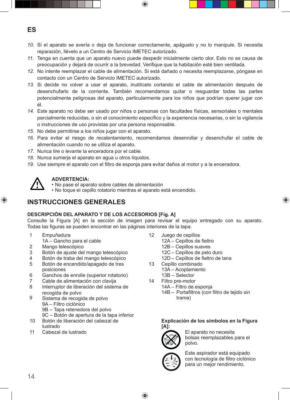 14 es, Instrucciones generales | Imetec COMPACT SUPERPLATE User Manual | Page 16 / 32