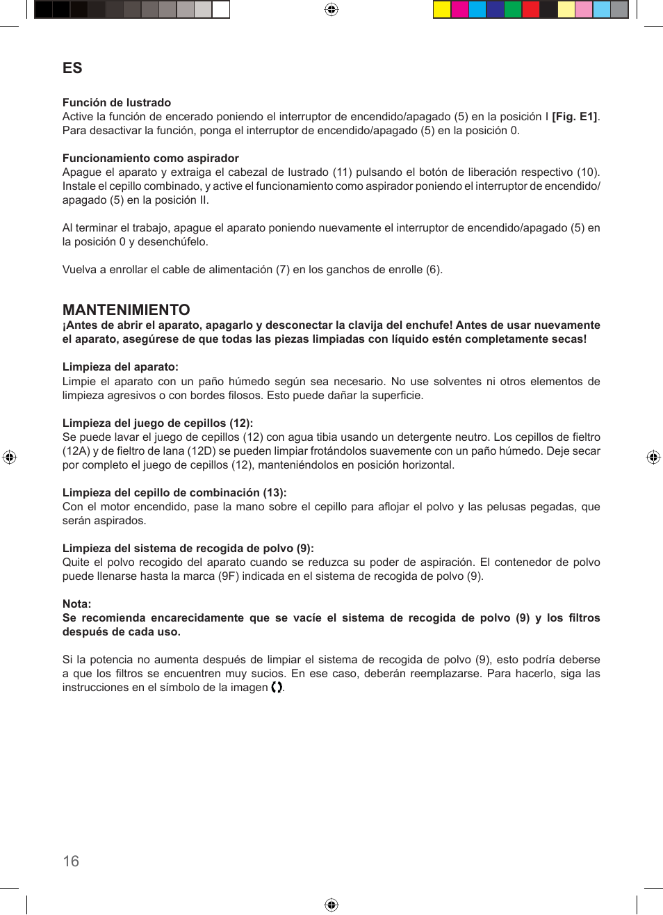 16 es, Mantenimiento | Imetec COMPACT SUPERPLATE User Manual | Page 18 / 32