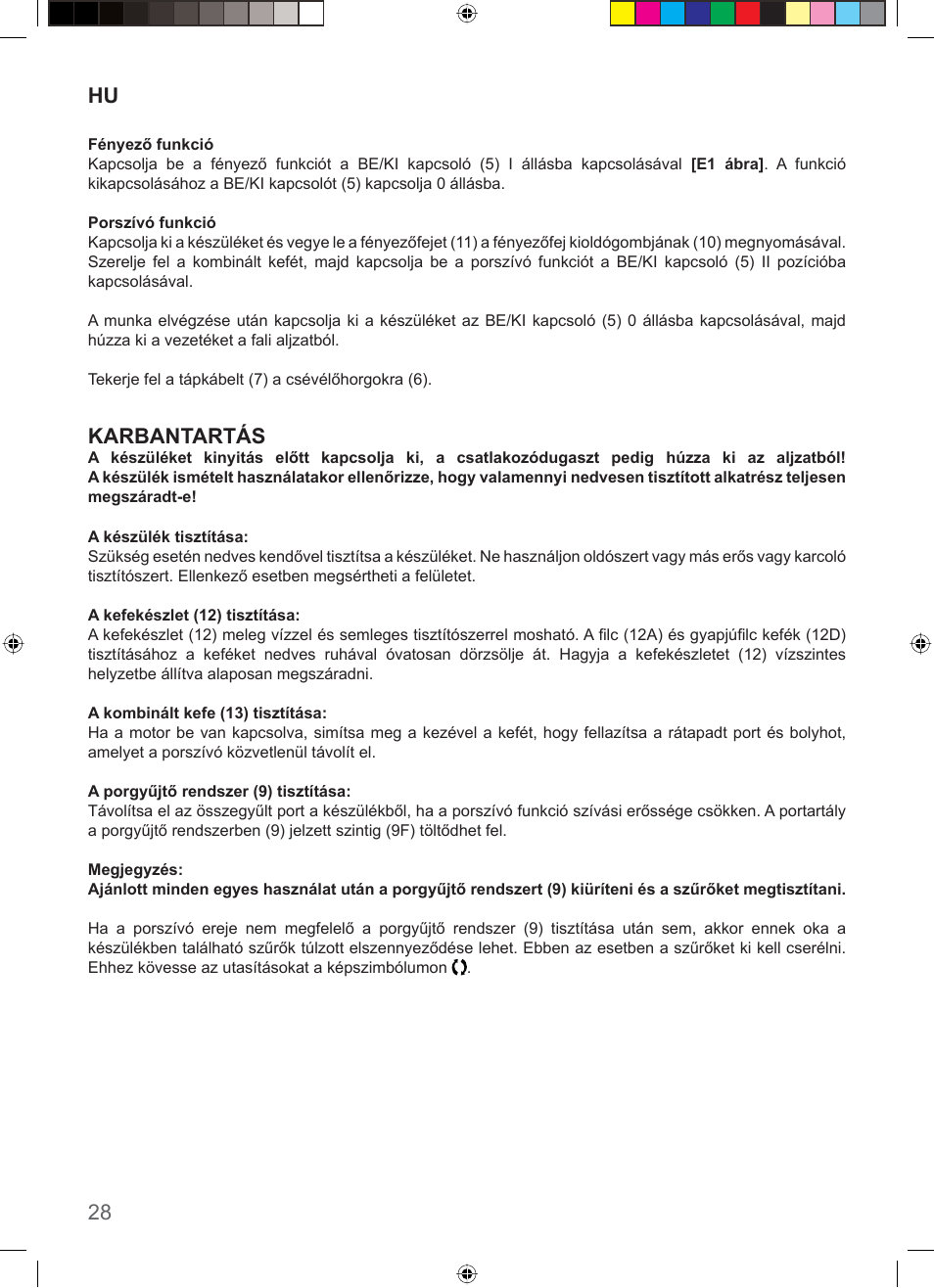 28 hu, Karbantartás | Imetec COMPACT SUPERPLATE User Manual | Page 30 / 32