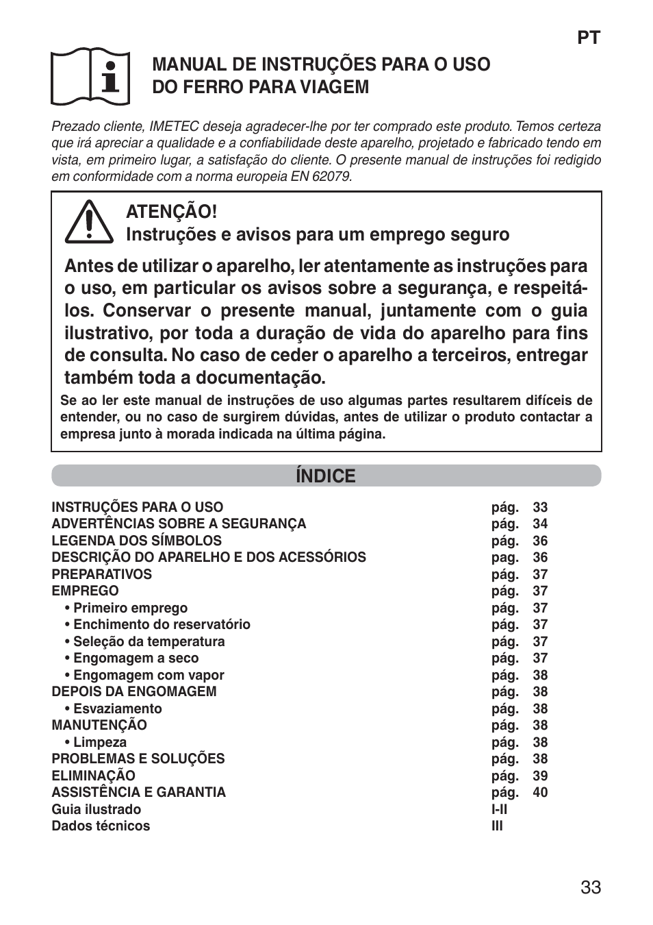 Índice | Imetec NUVOLA User Manual | Page 35 / 74