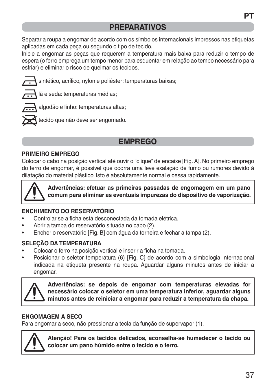 Pt 37 preparativos, Emprego | Imetec NUVOLA User Manual | Page 39 / 74