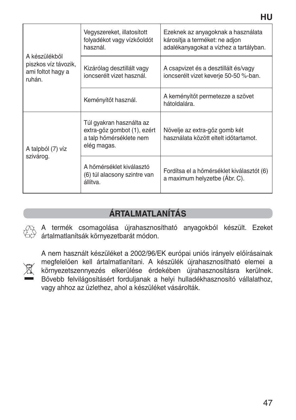 Hu 47 ártalmatlanítás | Imetec NUVOLA User Manual | Page 49 / 74