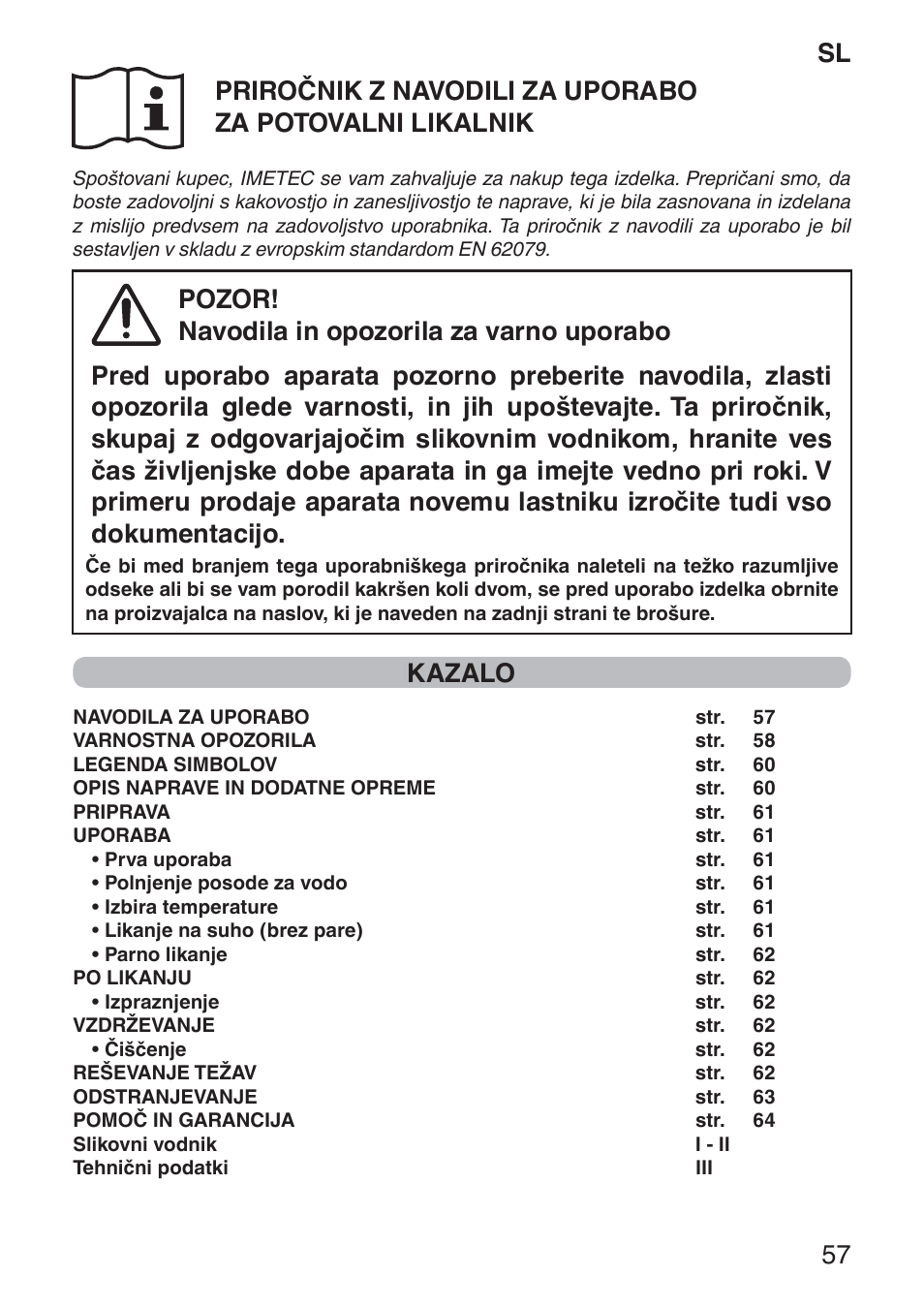 Kazalo | Imetec NUVOLA User Manual | Page 59 / 74