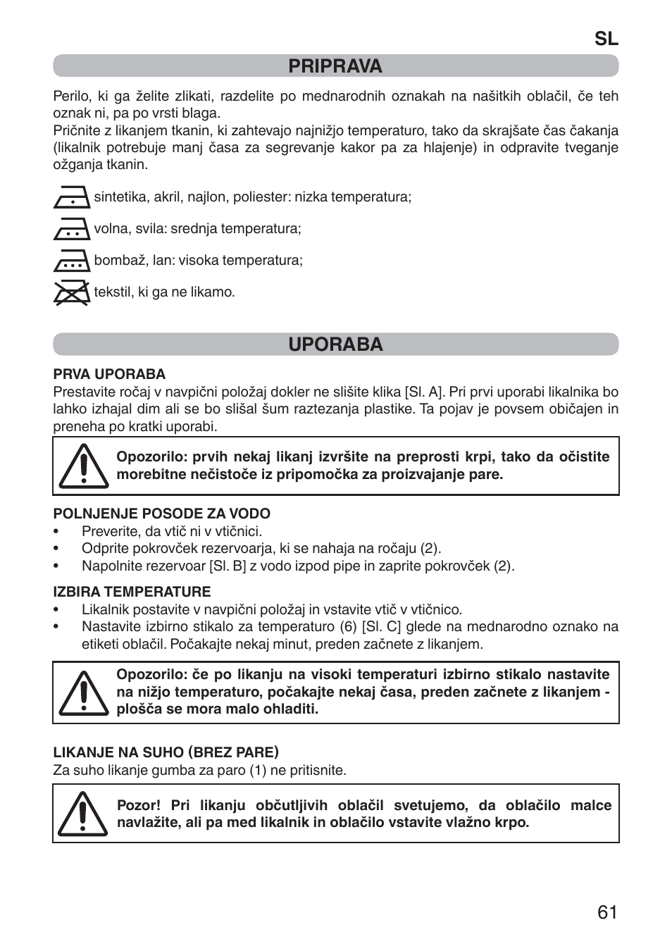 Sl 61 priprava, Uporaba | Imetec NUVOLA User Manual | Page 63 / 74