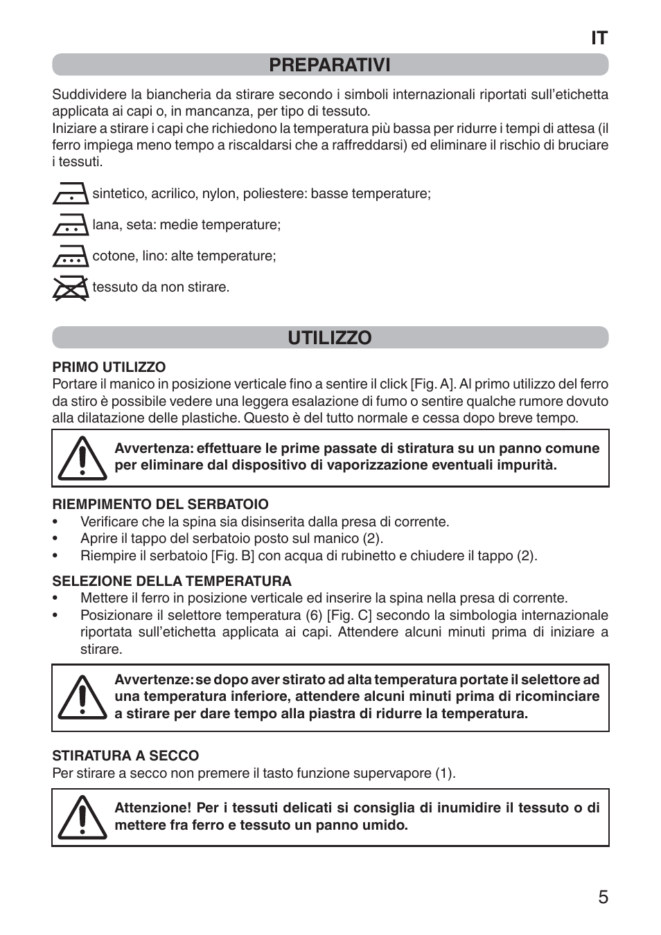 It 5 preparativi, Utilizzo | Imetec NUVOLA User Manual | Page 7 / 74