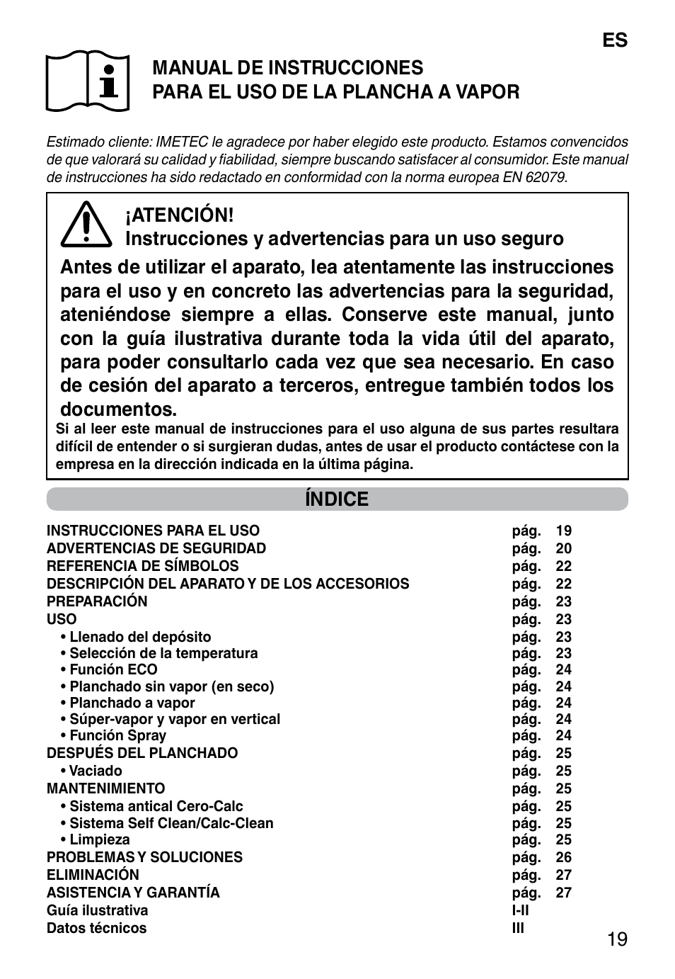 Índice | Imetec ZEROCALC ECO K3 2300 User Manual | Page 21 / 74