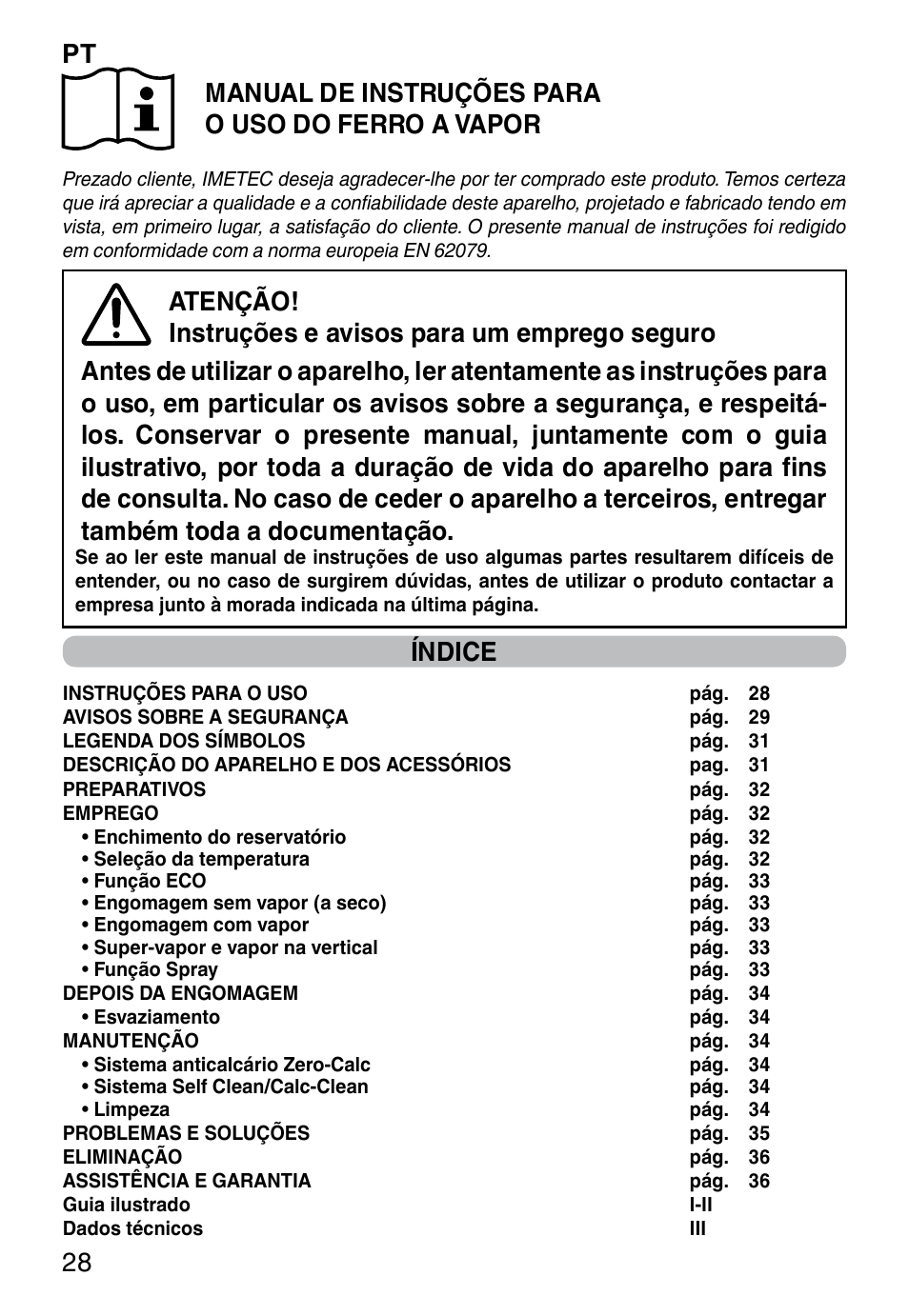 Índice | Imetec ZEROCALC ECO K3 2300 User Manual | Page 30 / 74